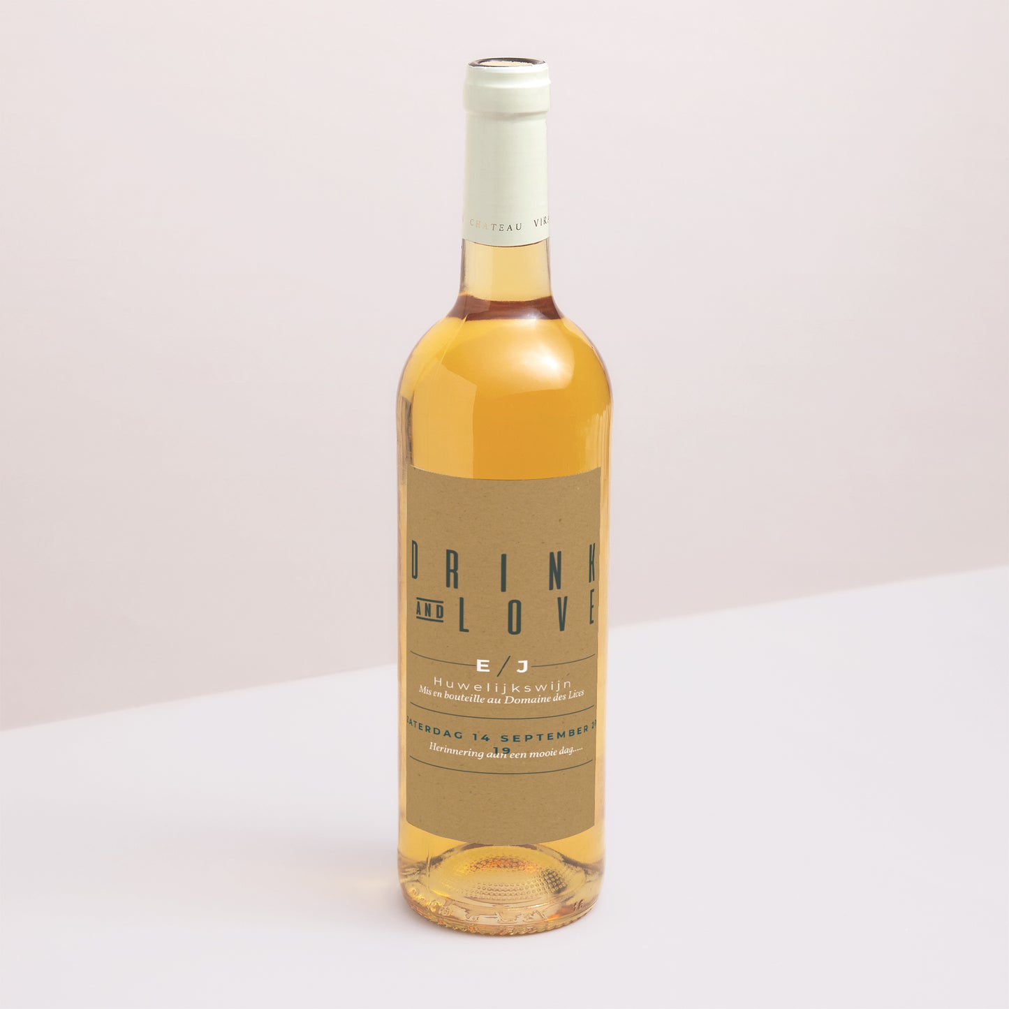 Flesetiket Huwelijk Portret Groen & Kraft foto N° 1