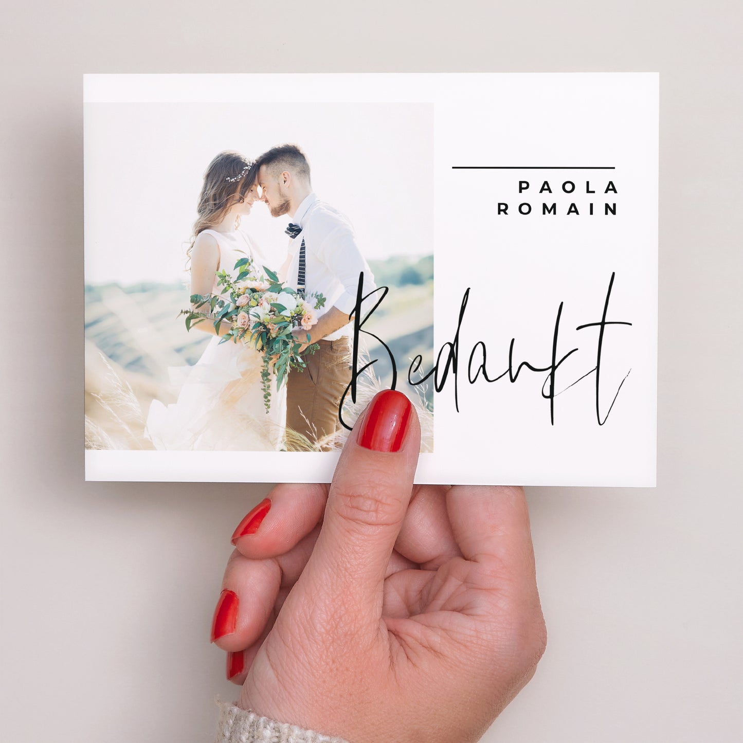 Bedankkaart Huwelijk Landschap Typo Manuscrite foto N° 3