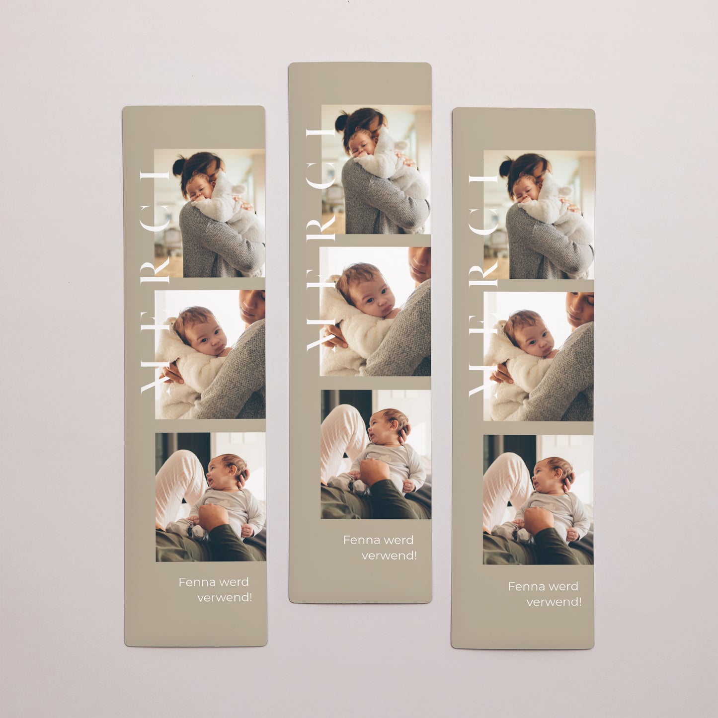 Bedankkaart Geboorte Set van 3, magnetisch. Trio merci foto N° 1