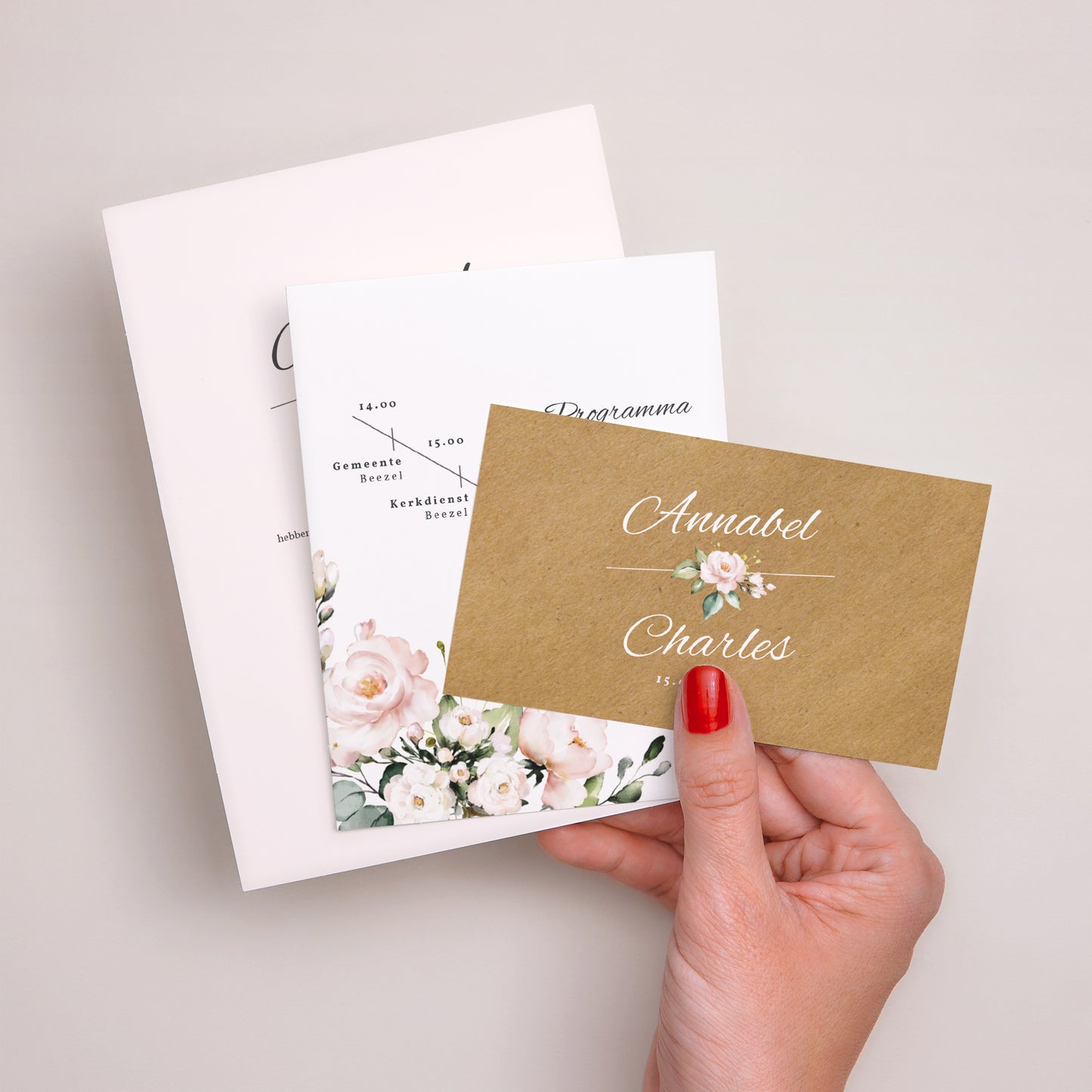 Uitnodigingskaart Huwelijk 3 kaarten, lint Romantische kraft foto N° 3