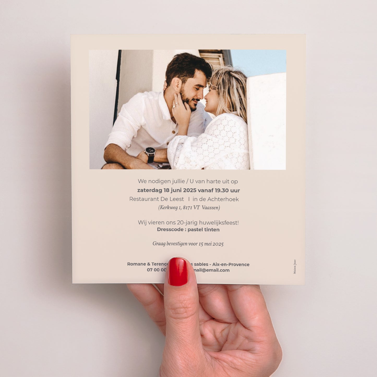 Uitnodigingskaart Huwelijk Vierkant Terrazzo (20 jaar) foto N° 3