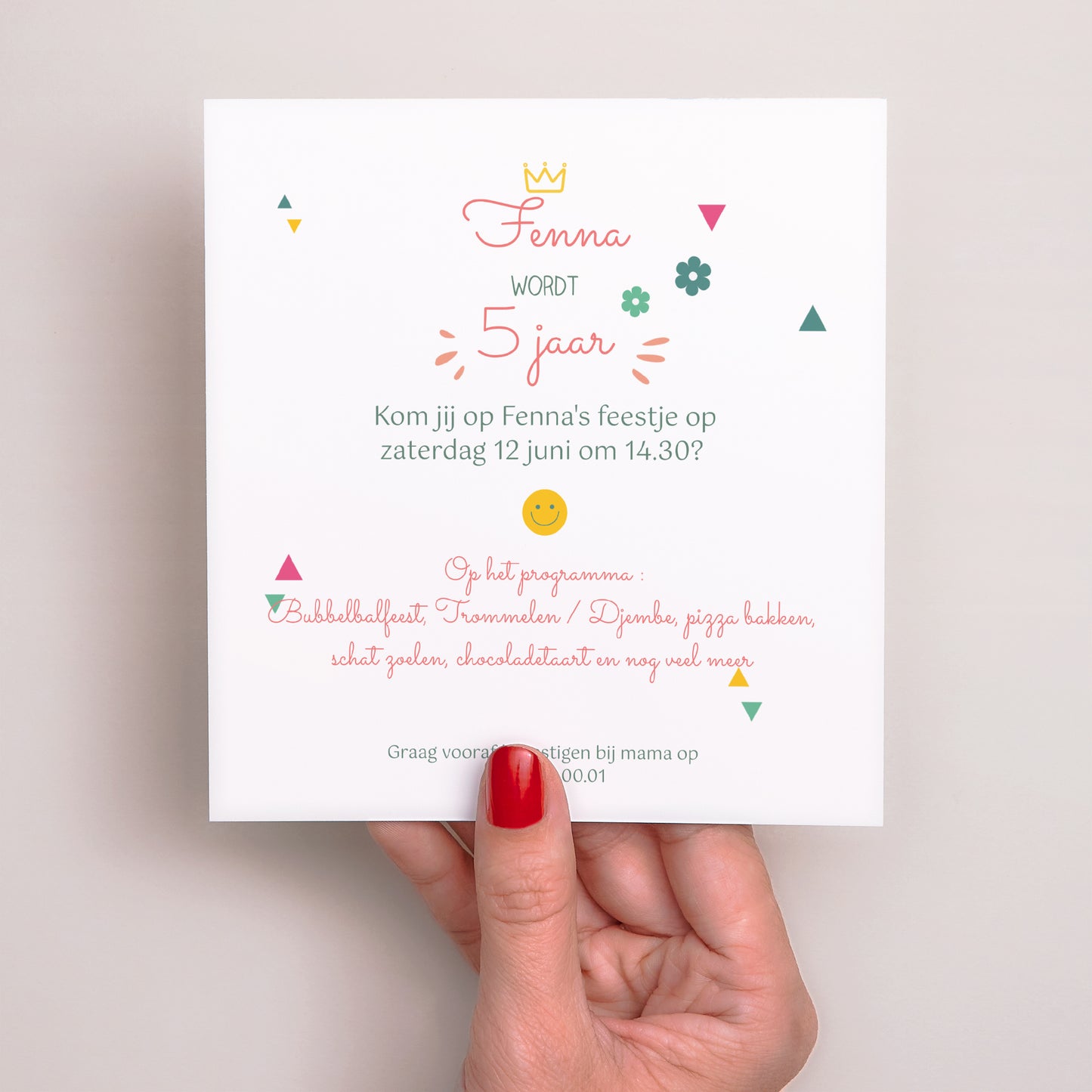 Uitnodigingen Kinderverjaardag Vierkant Prinses Girly foto N° 3