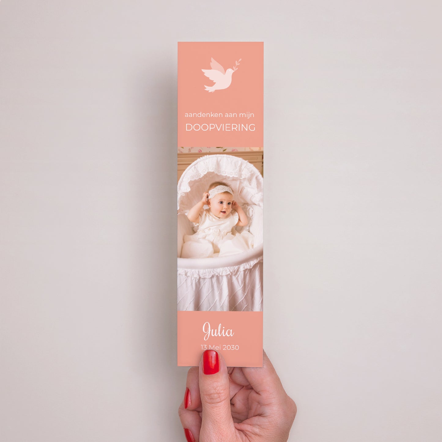 Boekenlegger Doop Bladwijzer Duif, gebloemde hoofdband, roze foto N° 2