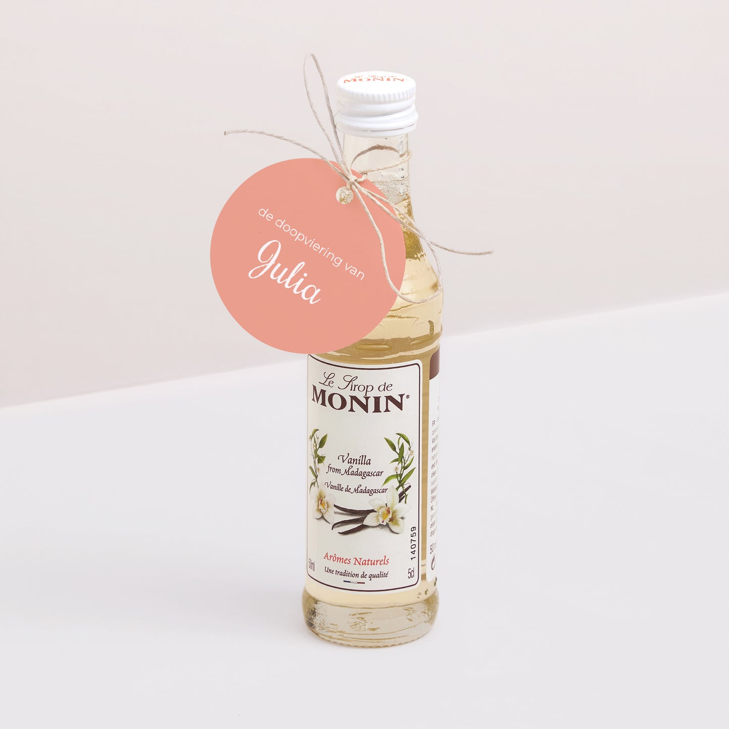 Cadeaulabel Doop Ronde Duif, gebloemde hoofdband, roze foto N° 3
