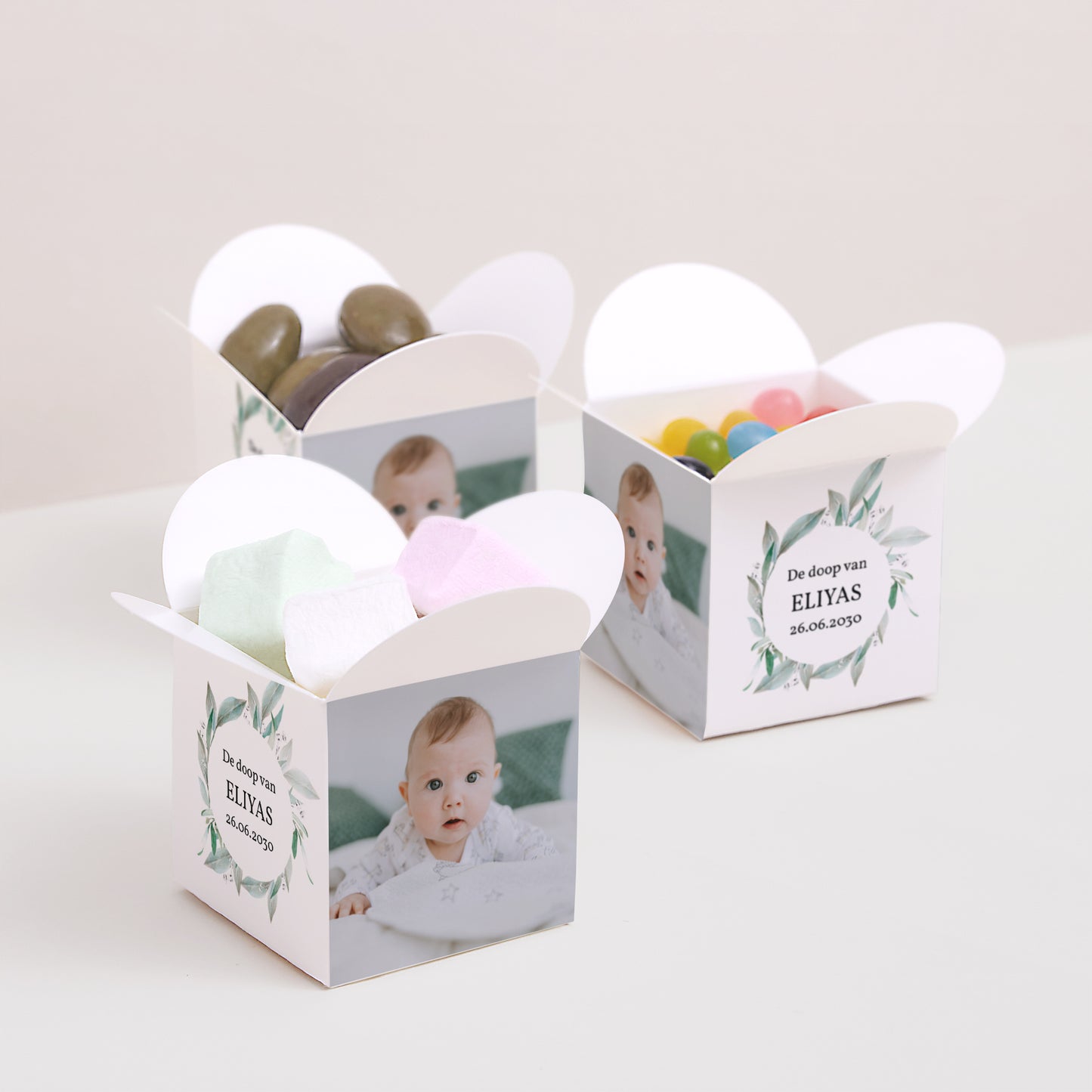 Doosje voor suikerbonen Doop Vlinderklep opening Bloemkroon II foto N° 3