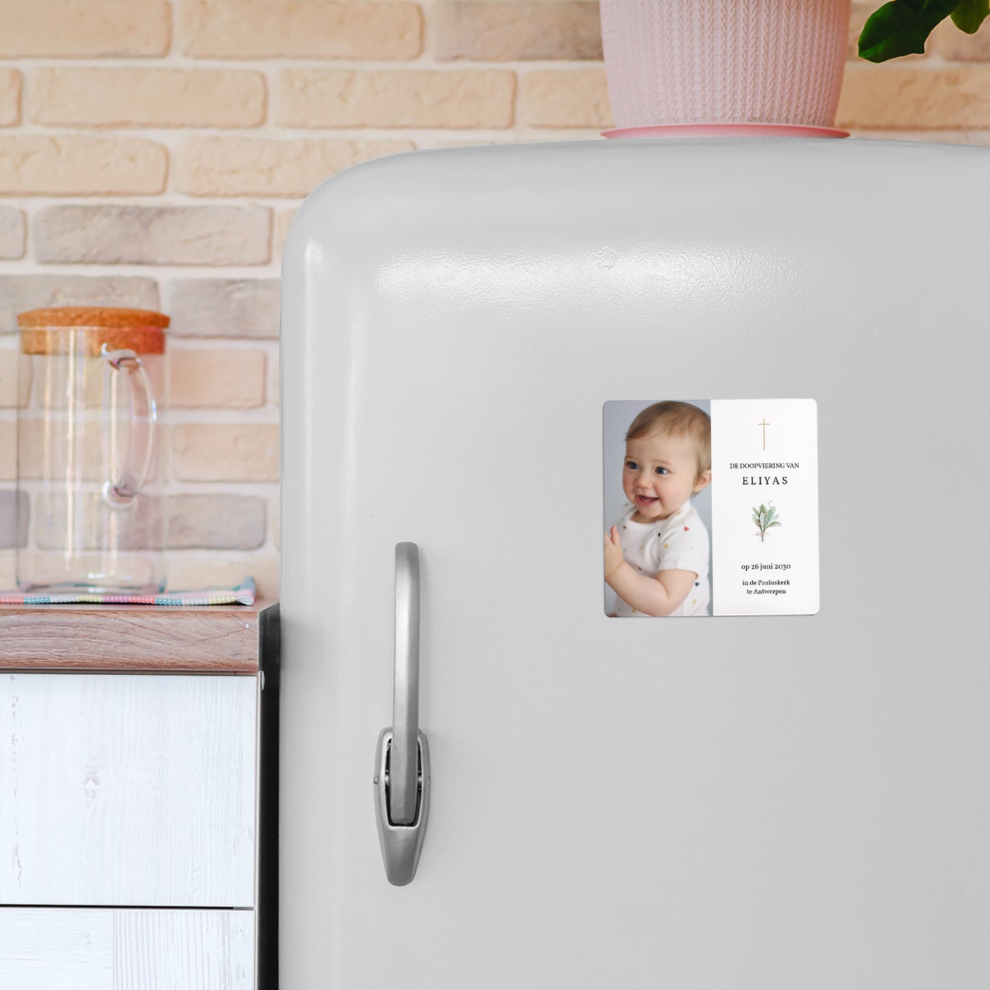 Uitnodigingskaart Doop Set van 9, magnetisch. Bloemkroon II foto N° 4