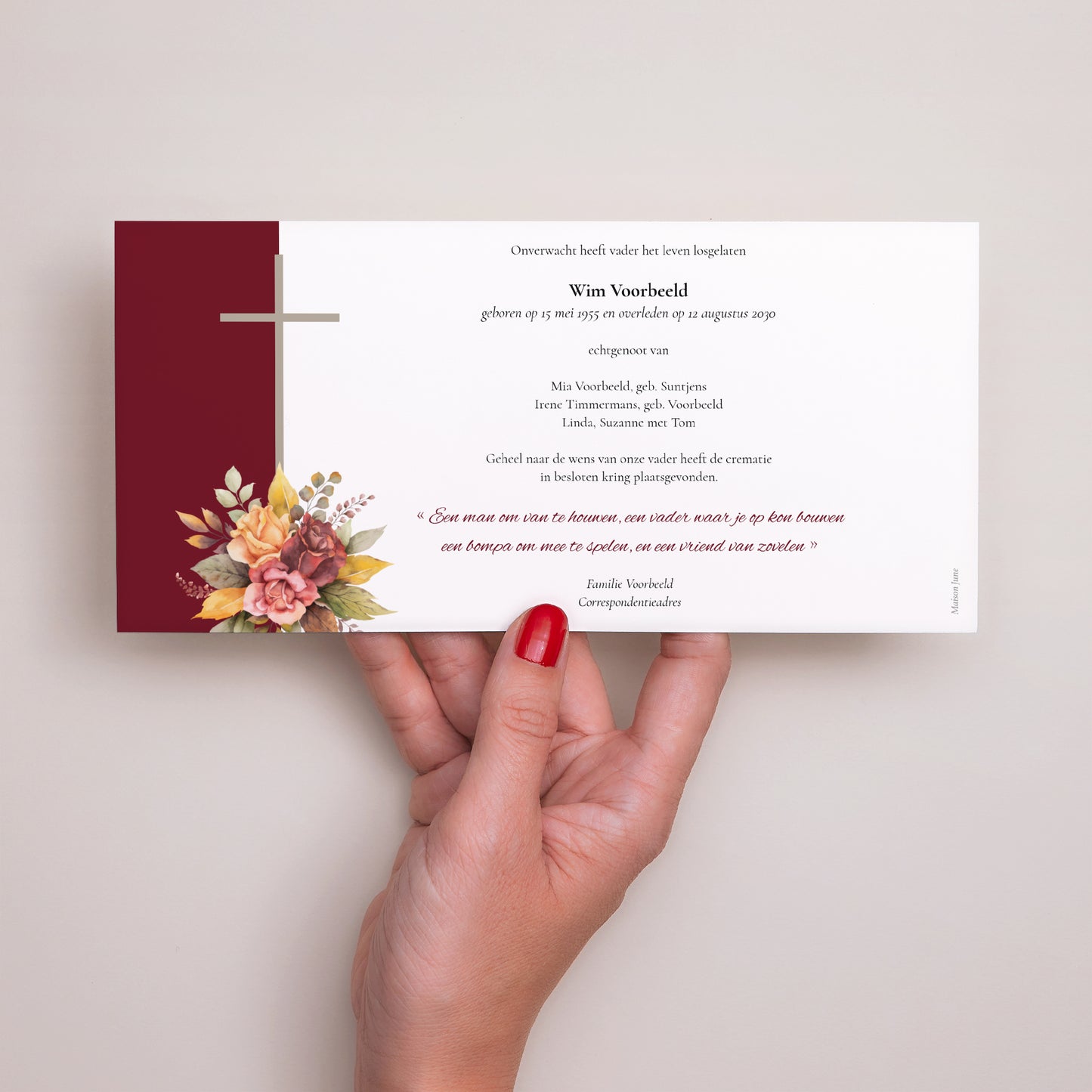 Uitnodigingskaart Overlijden Panoramisch landschap Rode rouw foto N° 3