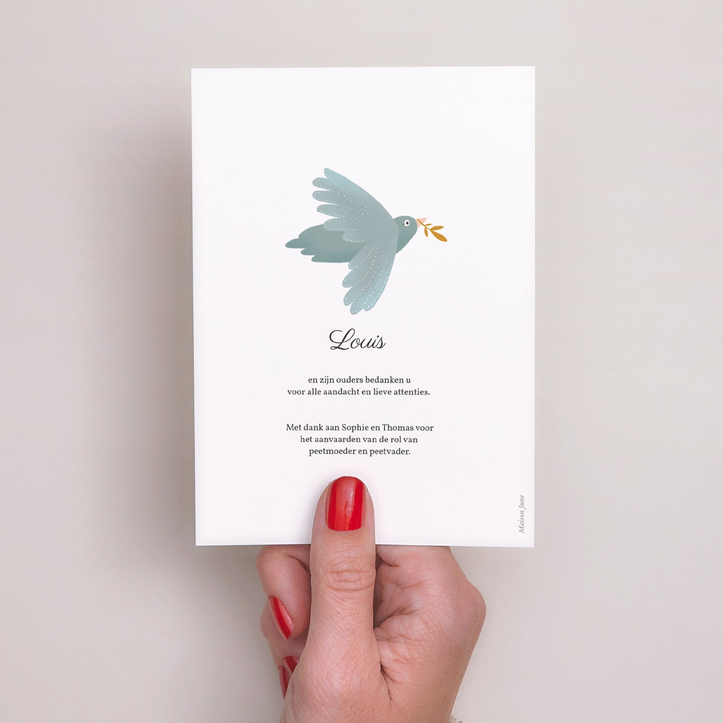 Bedankkaart Doop Portret Oiseau bleu foto N° 3