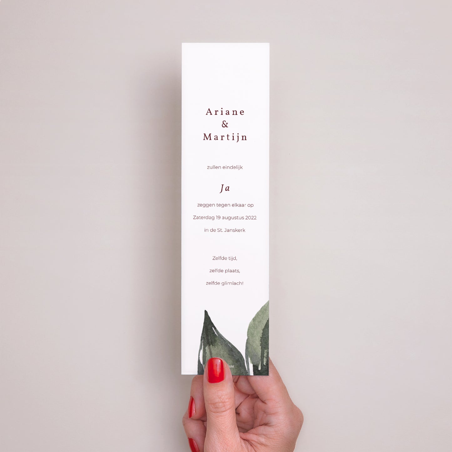 Save the date kaart Huwelijk Bladwijzer Palma Terracotta foto N° 3