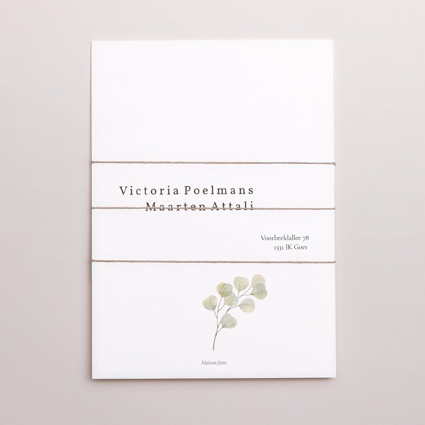 Uitnodigingskaart Huwelijk 3 kaarten, lint Neo Platteland foto N° 4