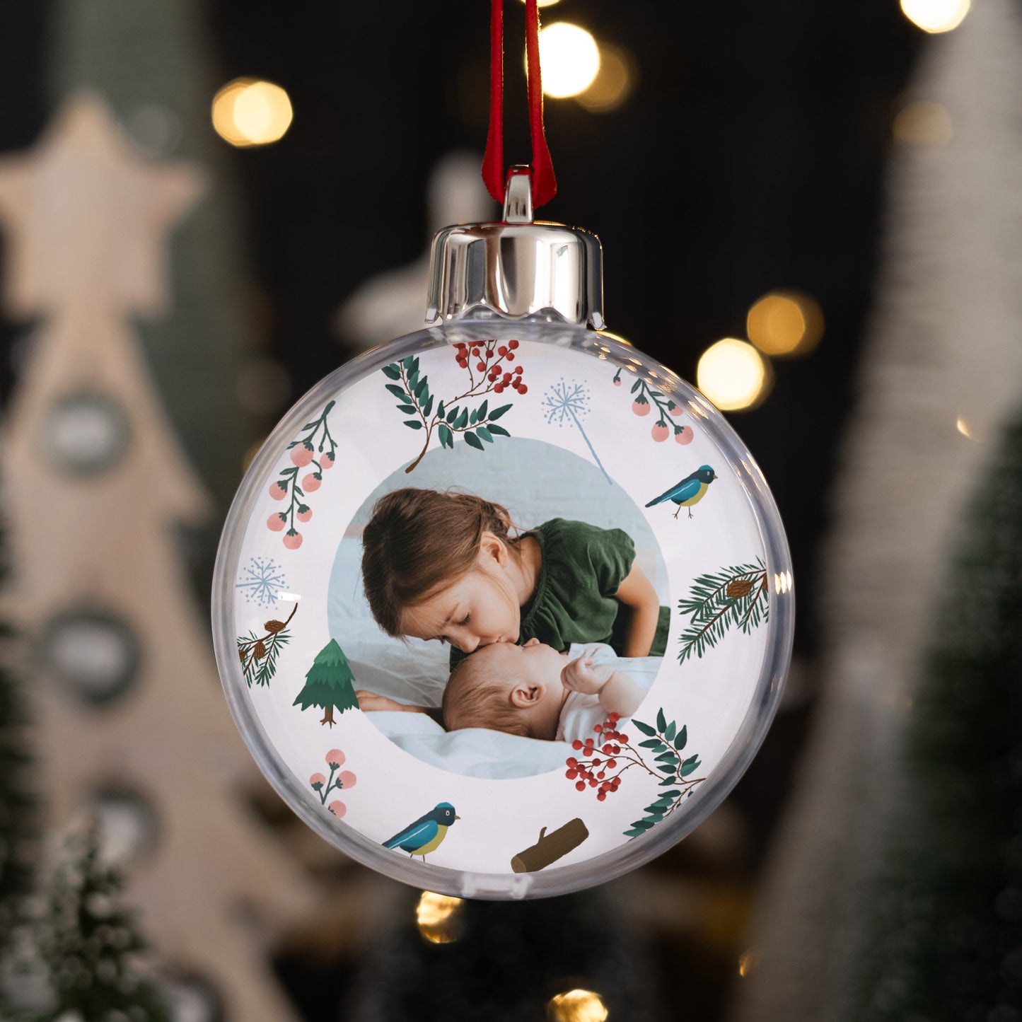 Kerstbal Eindejaar Ronde kerstbal kerstboom tak met foto foto N° 1
