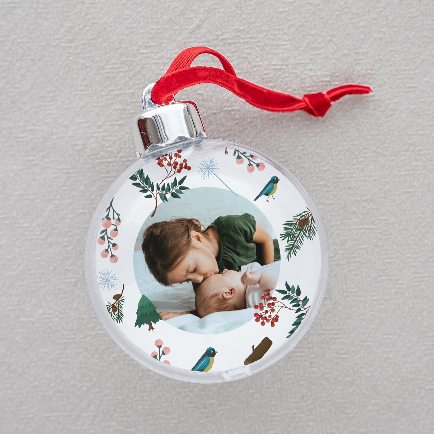 Kerstbal Eindejaar Ronde kerstbal kerstboom tak met foto foto N° 2