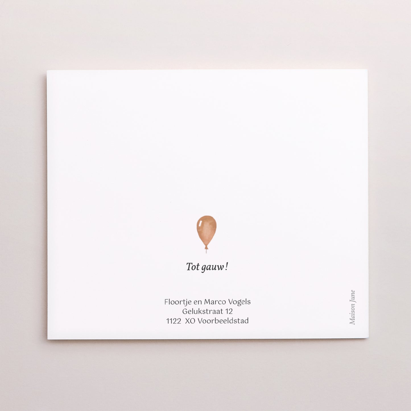 Bedankkaart Geboorte Twee asymmetrische panelen Schattige teddybeer, rieten mand & ballon foto N° 3