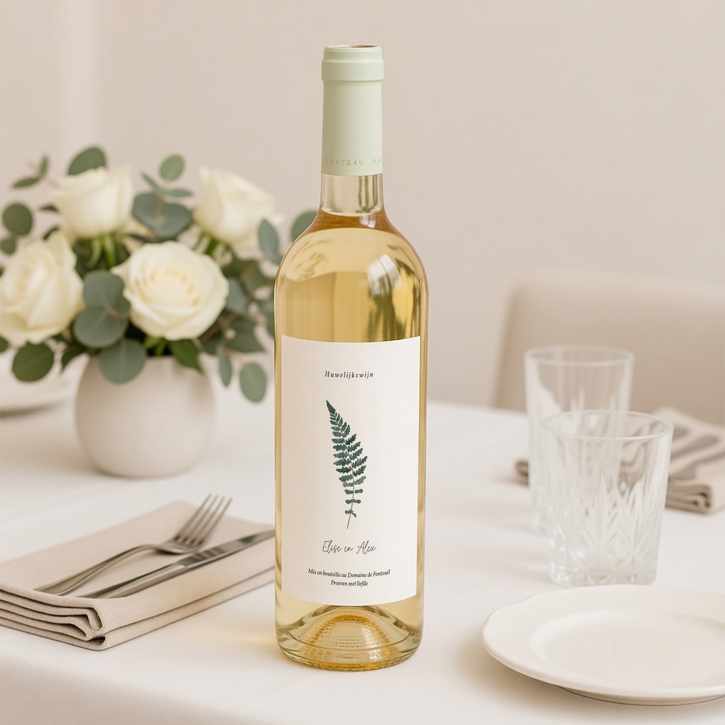 Flesetiket Huwelijk Portret Aquarel varen foto N° 2