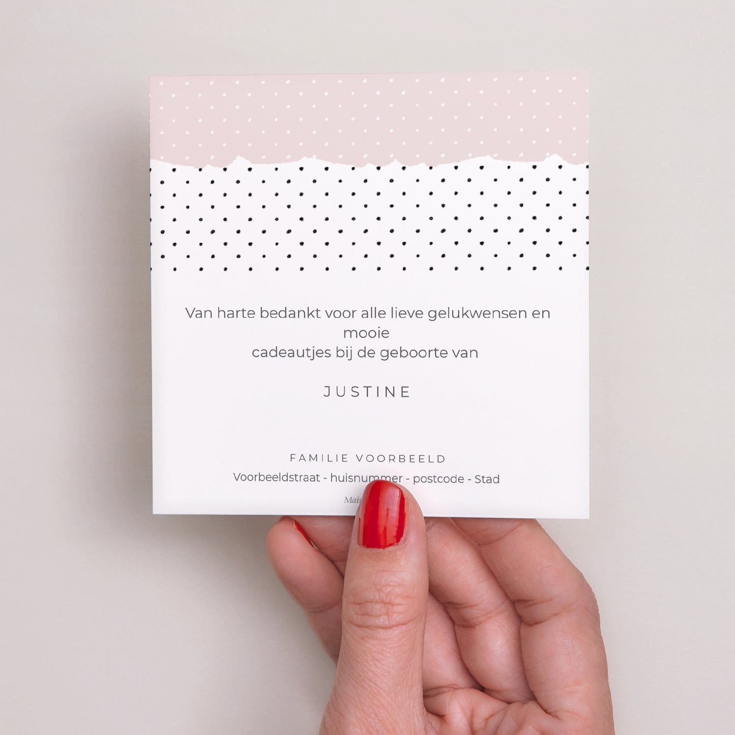 Bedankkaart Geboorte Vierkant Pepermuntmeisje foto N° 3