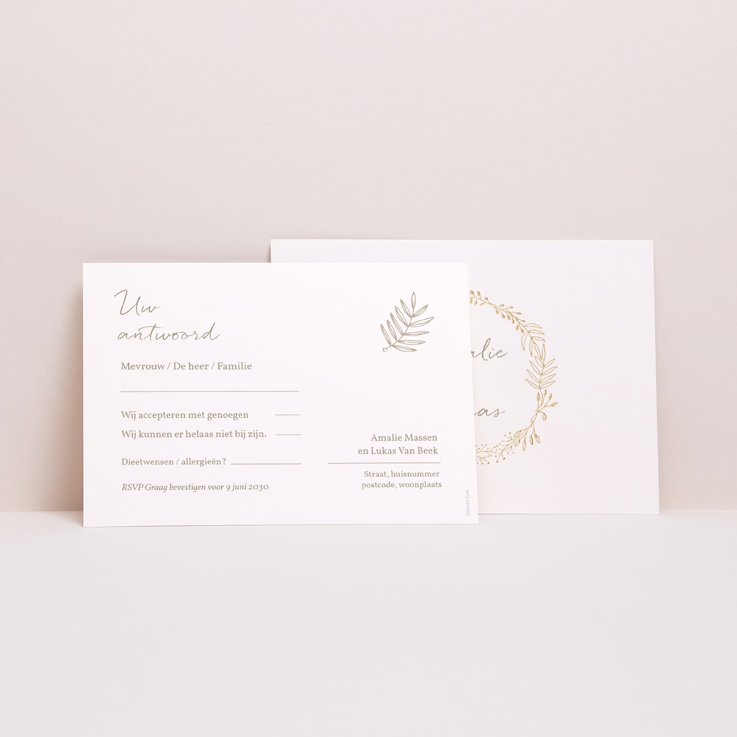 RSVP kaart Huwelijk Landschap Gouden kroon foto N° 2