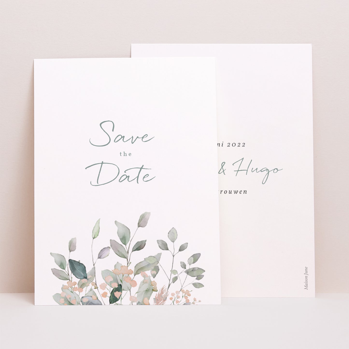 Save the date kaart Huwelijk Portret Pastel bloemen foto N° 1