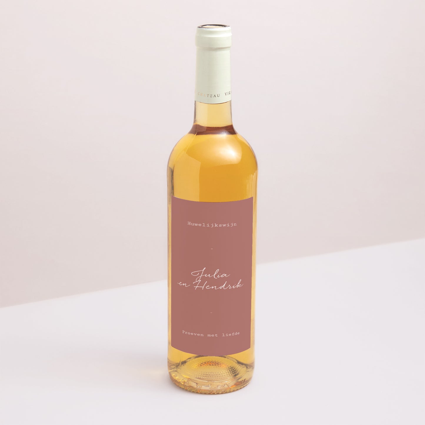 Flesetiket Huwelijk Portret Bloemenboog in rode en oranje tinten foto N° 1