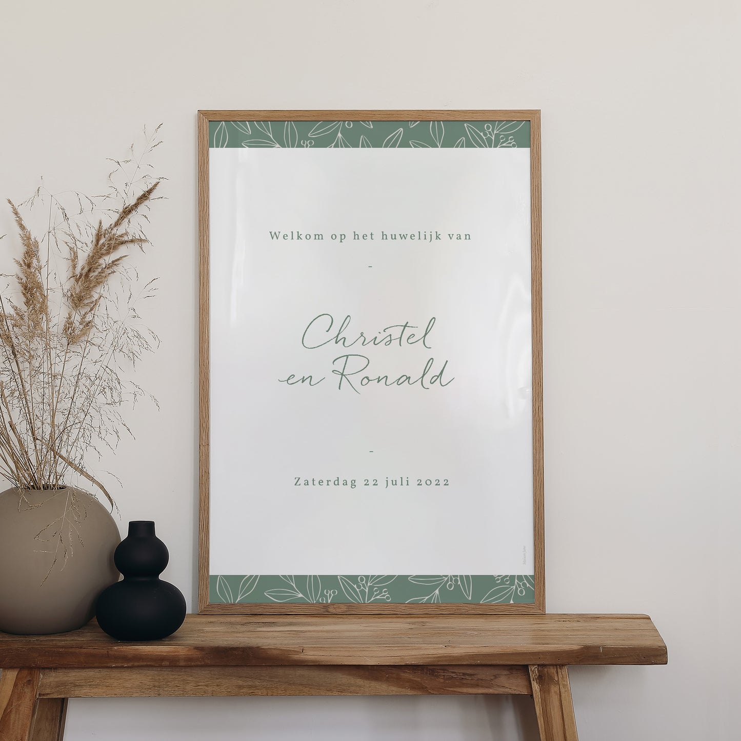 Welkomstbord Huwelijk Portret 60 x 90 cm Romantisch takje foto N° 2