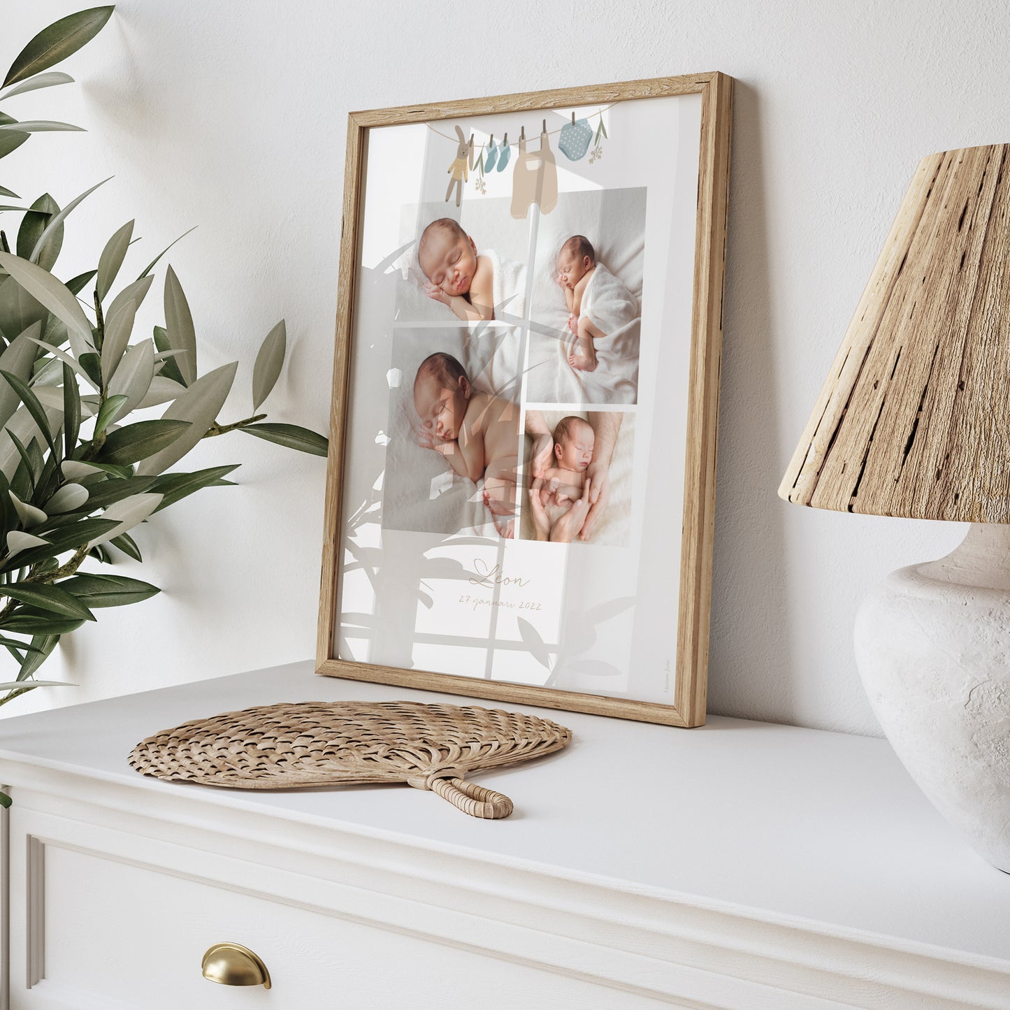 Poster Geboorte Portret Jongenskleren aan de waslijn foto N° 5