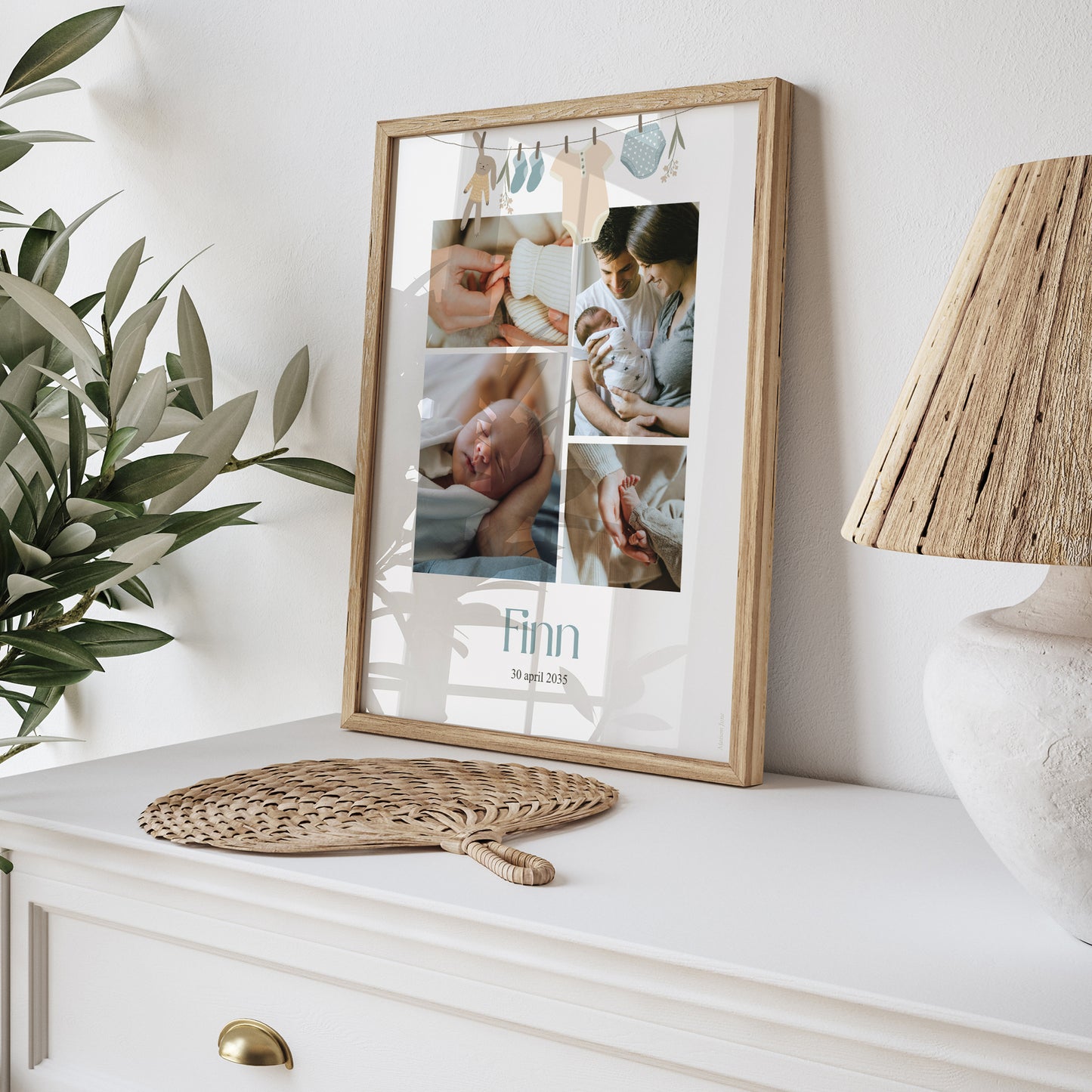 Poster Geboorte Portret Jongenskleren aan de waslijn foto N° 5