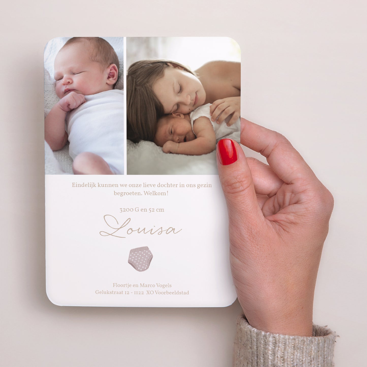 Uitnodigingskaart Geboorte Portret, afgeronde randen omkleedruimte voor meisjes foto N° 3