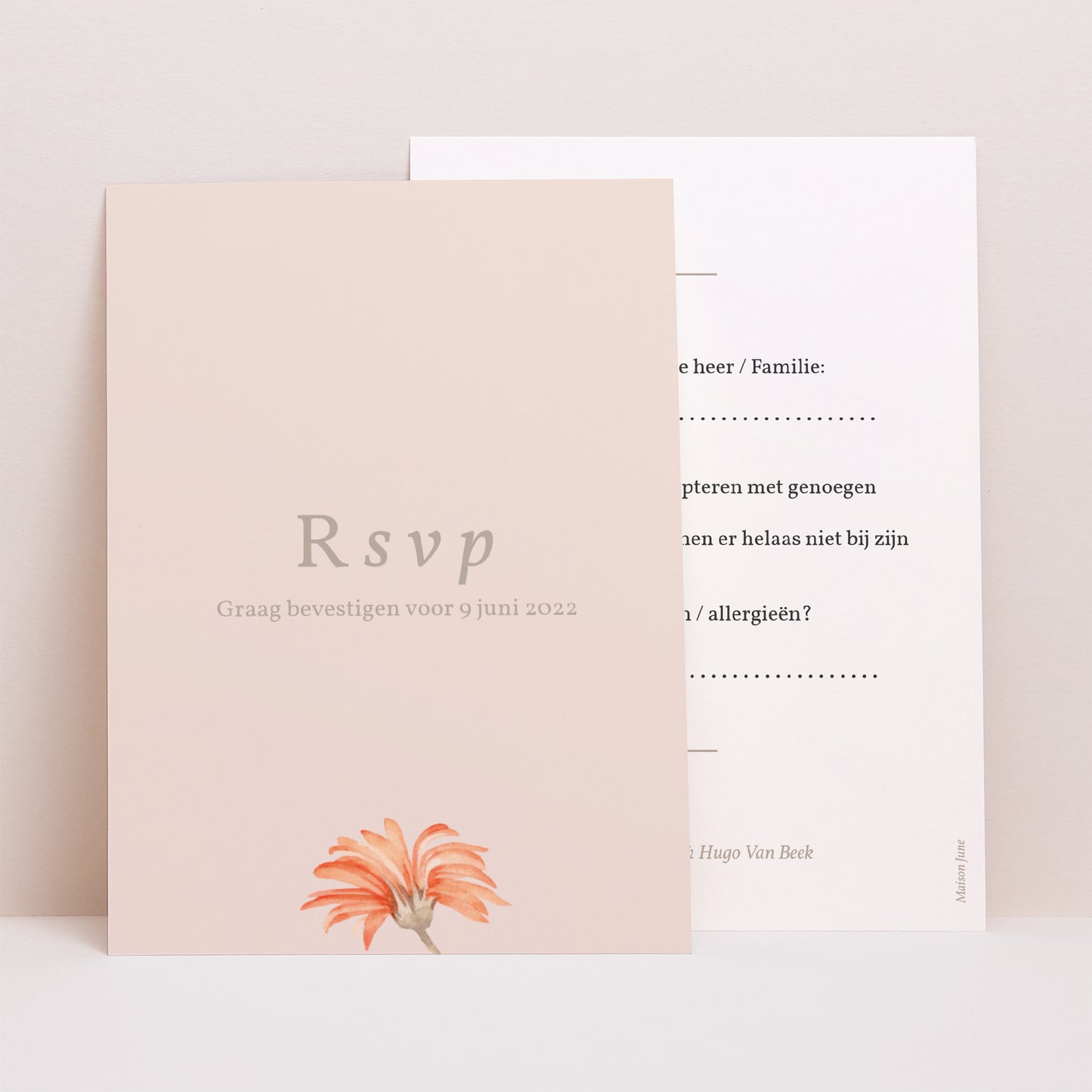 RSVP kaart Huwelijk Portret Zomerzonnewende krans foto N° 1