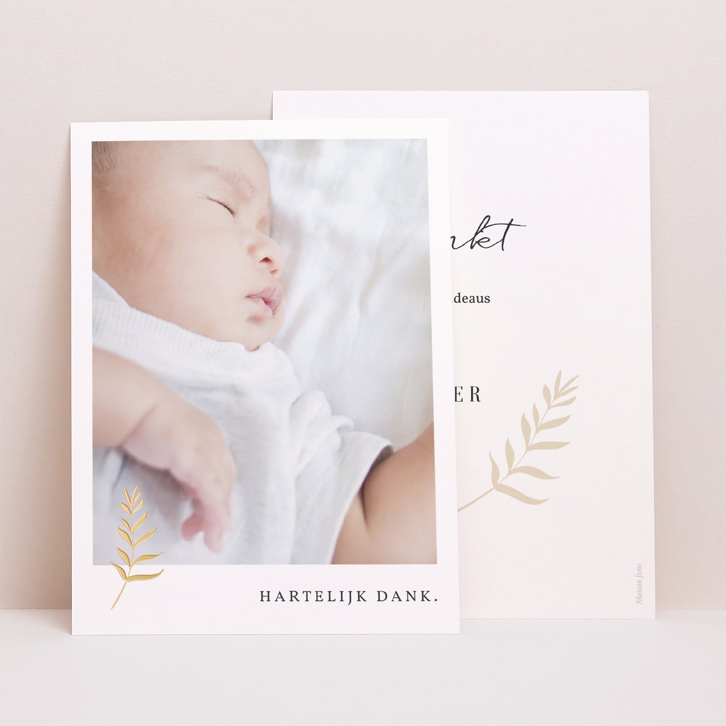 Bedankkaart Geboorte Portret Goedemorgen, Golden Sprig foto N° 1