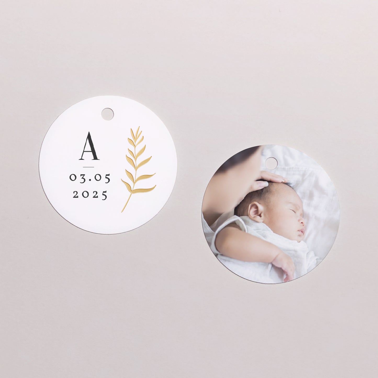 Cadeaulabel Geboorte Ronde Goedemorgen, Golden Sprig foto N° 1