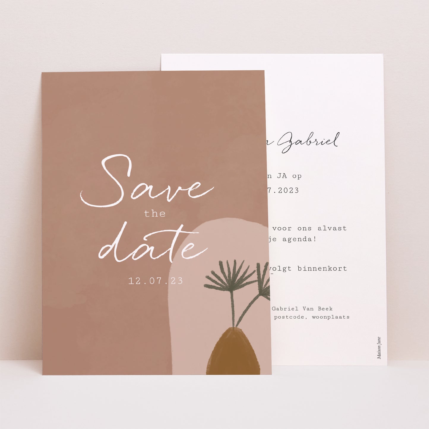 Save the date kaart Huwelijk Portret Boho echtpaar om samen te stellen foto N° 1