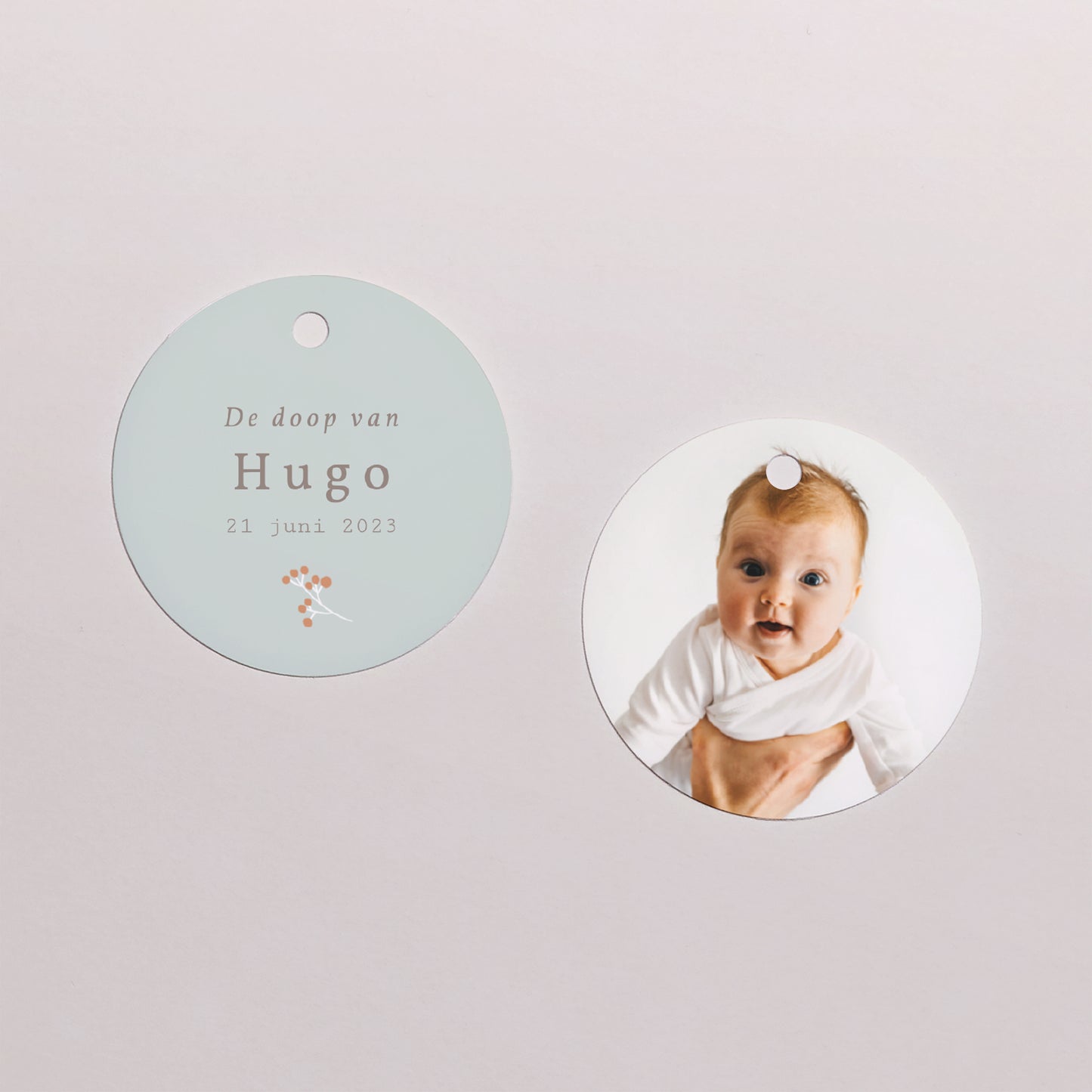 Cadeaulabel Doop Ronde Vogel, wolken en olijftak II foto N° 1