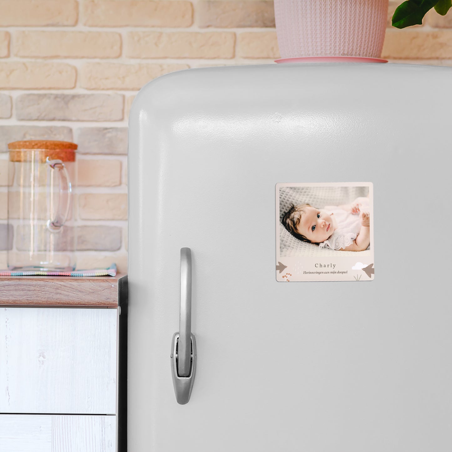 Bedankkaart Doop Set van 9, magnetisch. Vogel, wolken, en olijf tak IV foto N° 4