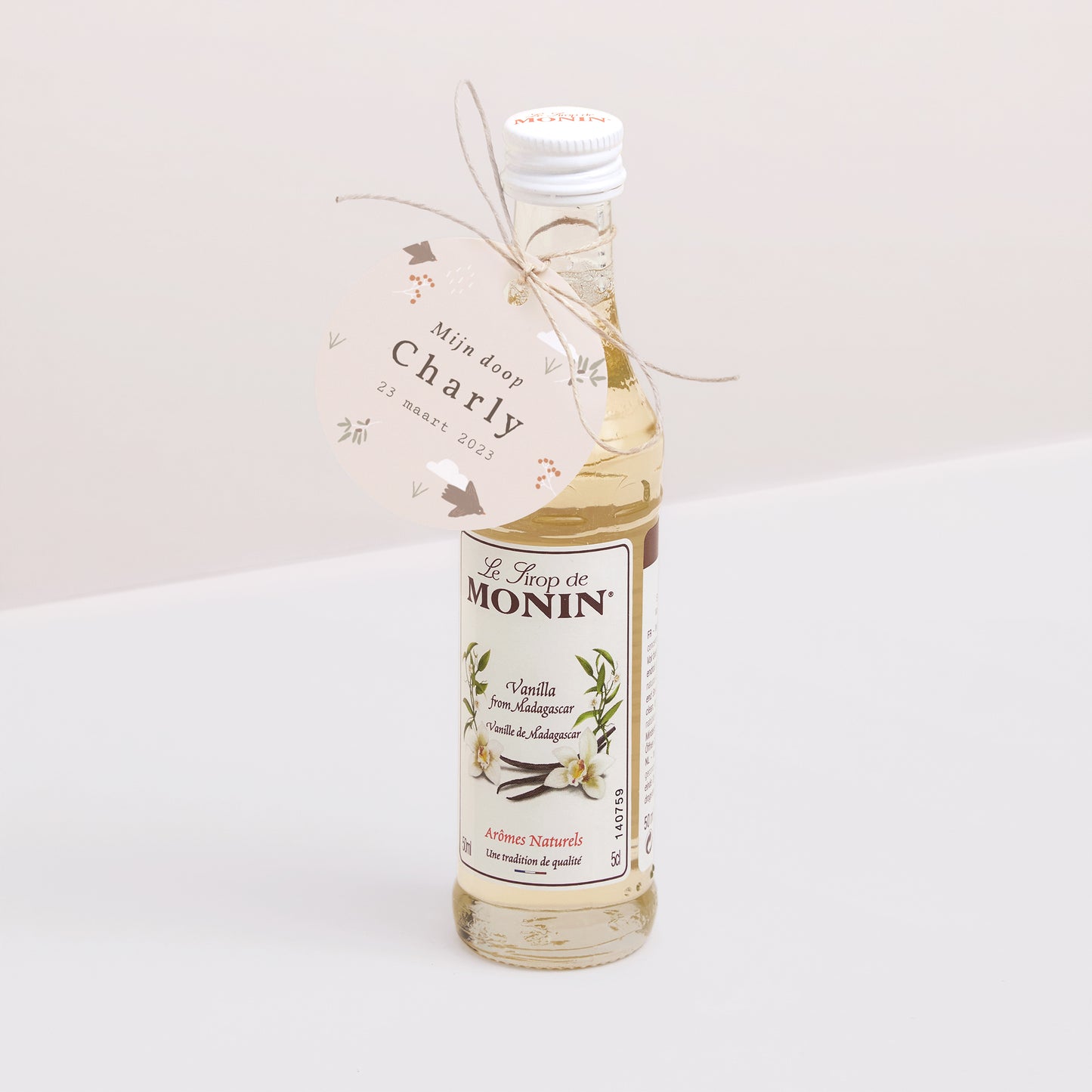 Cadeaulabel Doop Ronde Vogel, wolken, en olijf tak IV foto N° 3