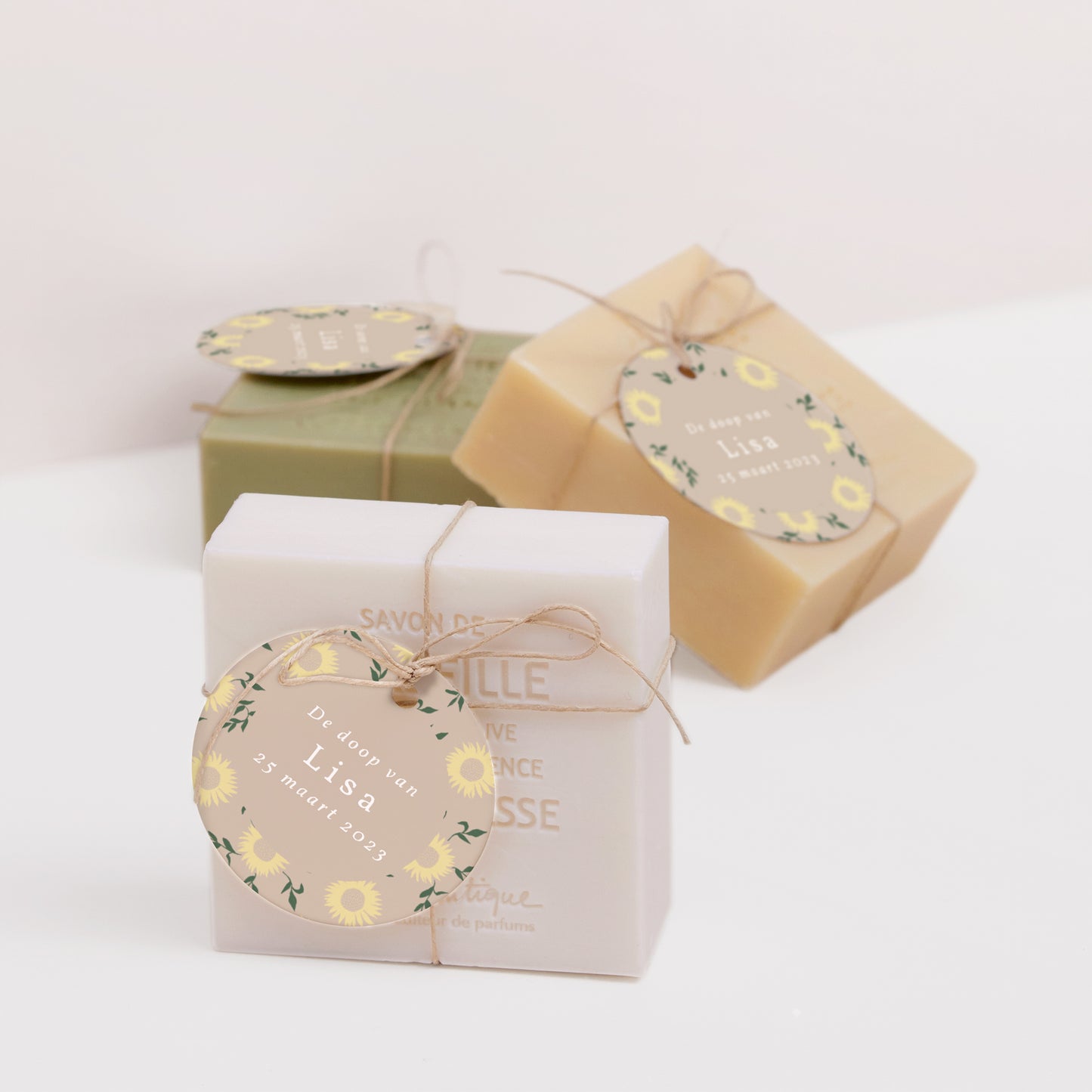 Cadeaulabel Doop Ronde Zonnebloemen, patronen, meisje foto N° 2