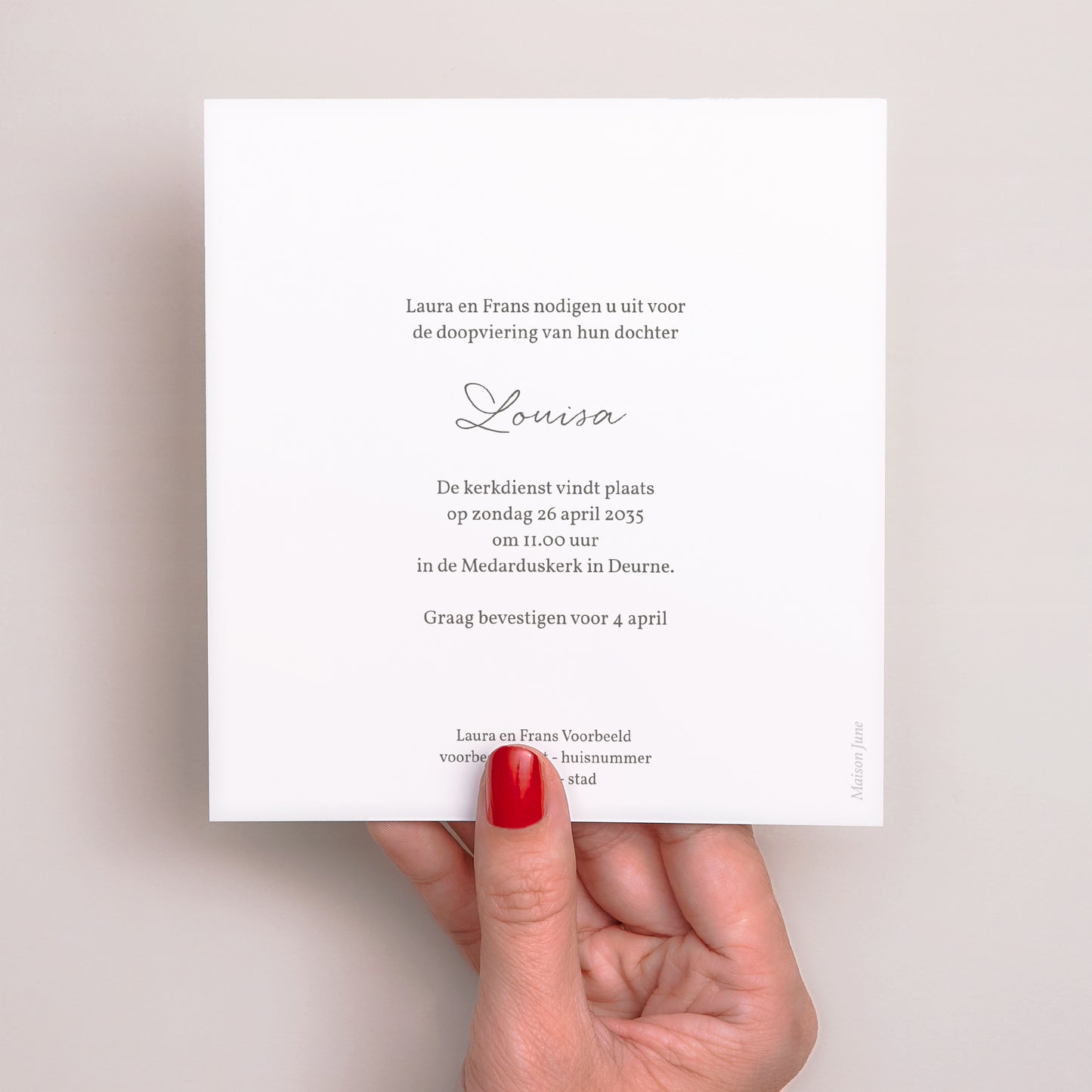 Uitnodigingskaart Doop Vierkant Babykussen foto N° 3