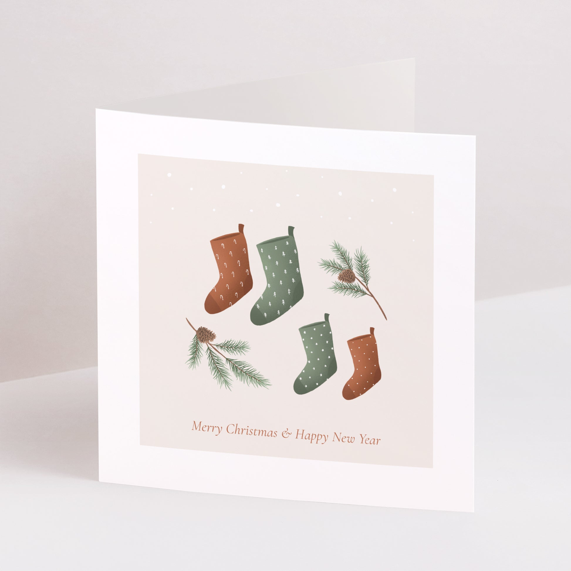 Kerstkaart Eindejaar Dubbel vierluik Kerstboomtakken foto N° 1