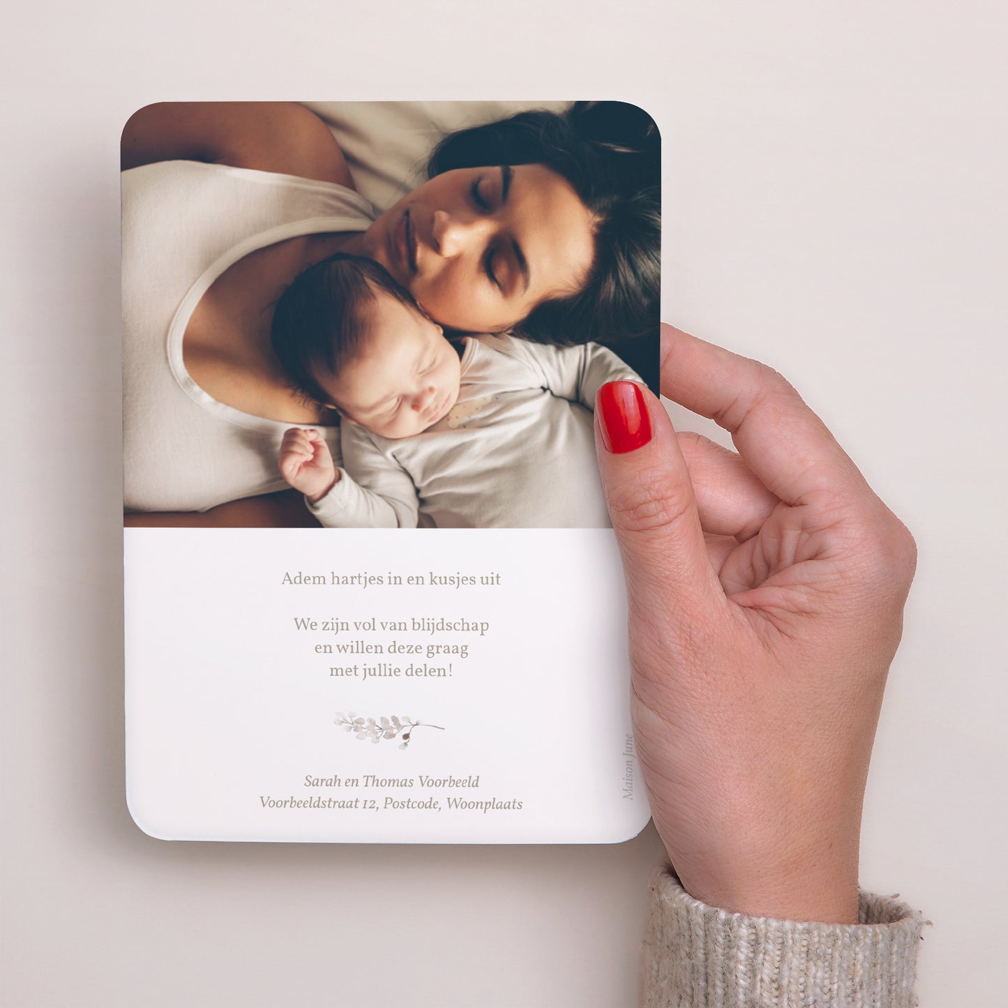 Uitnodigingskaart Geboorte Portret, afgeronde randen Kraftkrans foto N° 3