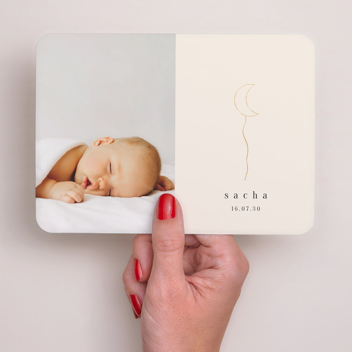 Uitnodigingskaart Geboorte Landschap, afgeronde randen Gouden maan foto N° 3