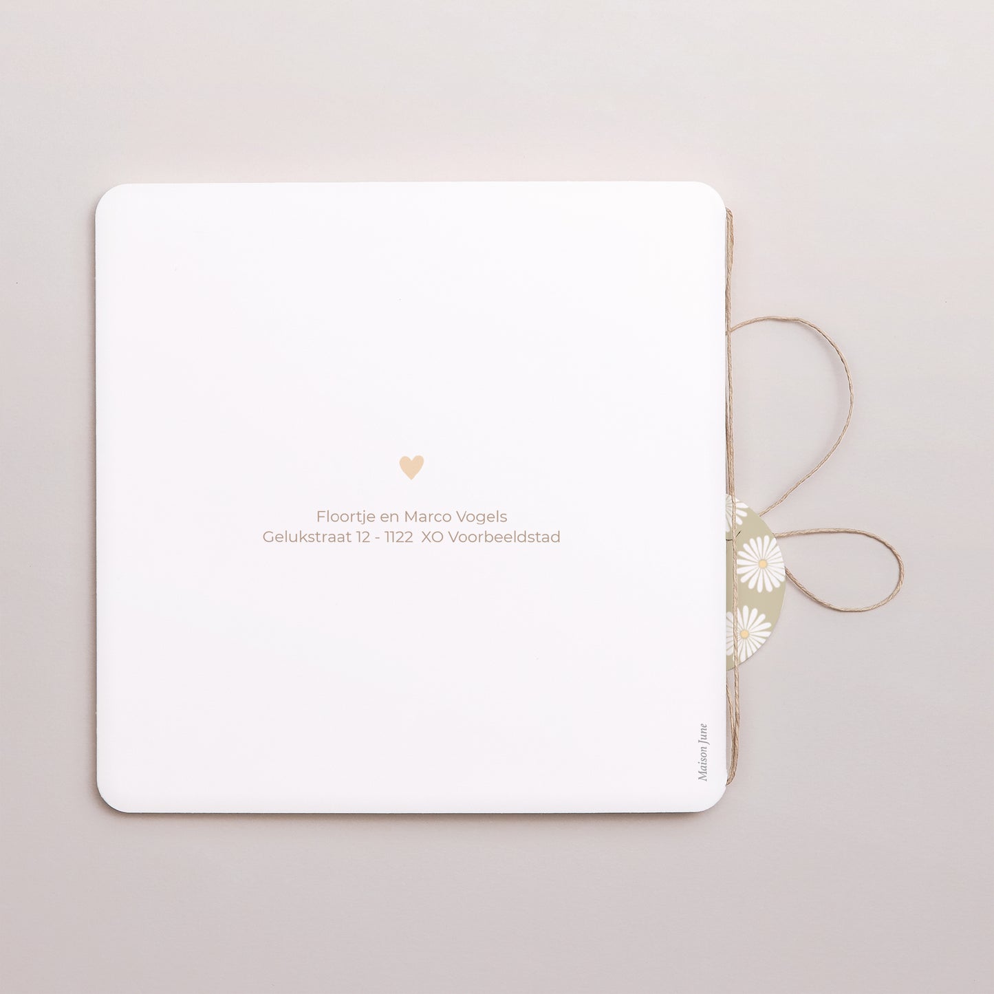 Uitnodigingskaart Geboorte Dubbel vierkant vouw, afgeronde hoeken, ronde label. Mobiel Marguerite foto N° 3