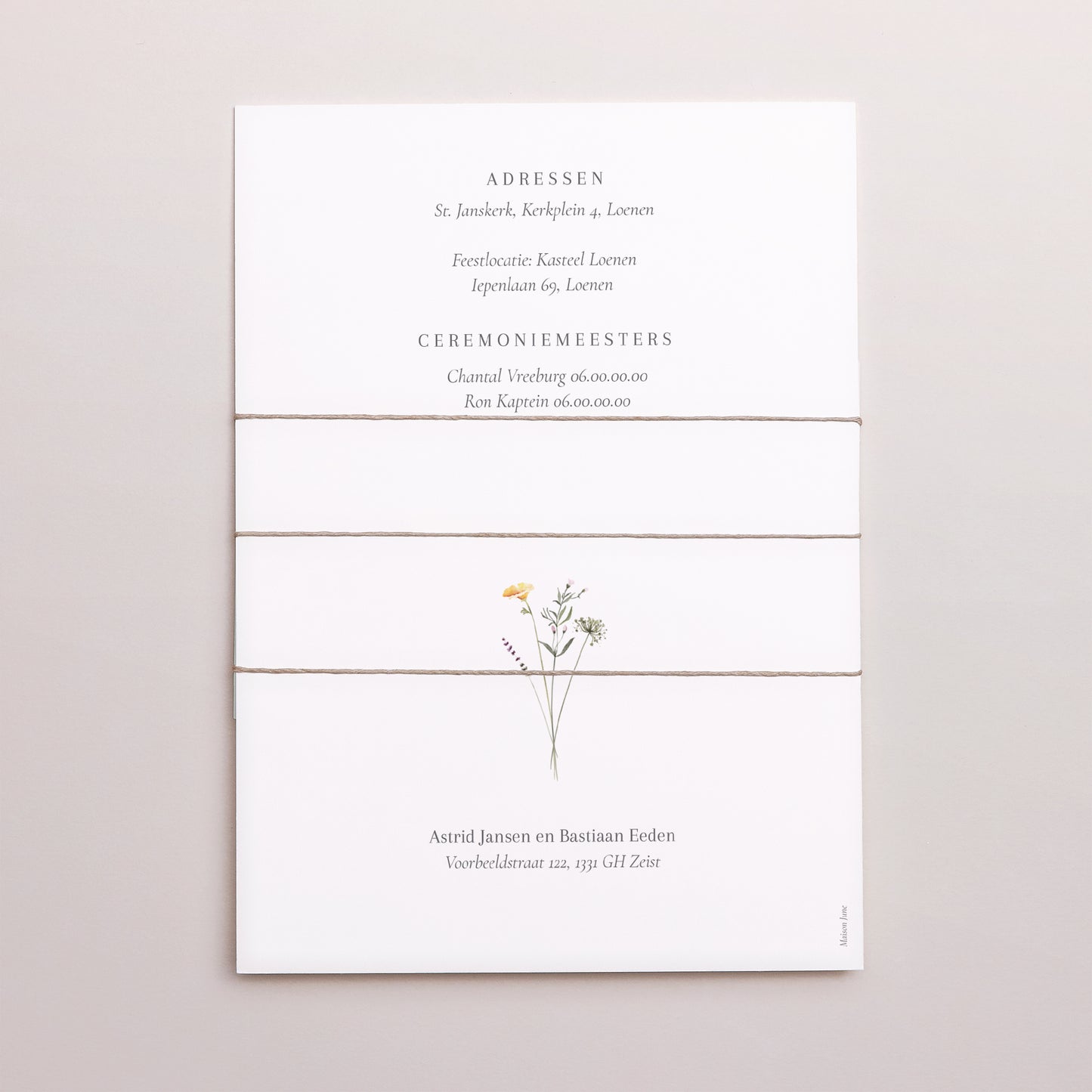 Uitnodigingskaart Huwelijk 3 kaarten, lint Kleine bloemenkrans foto N° 4