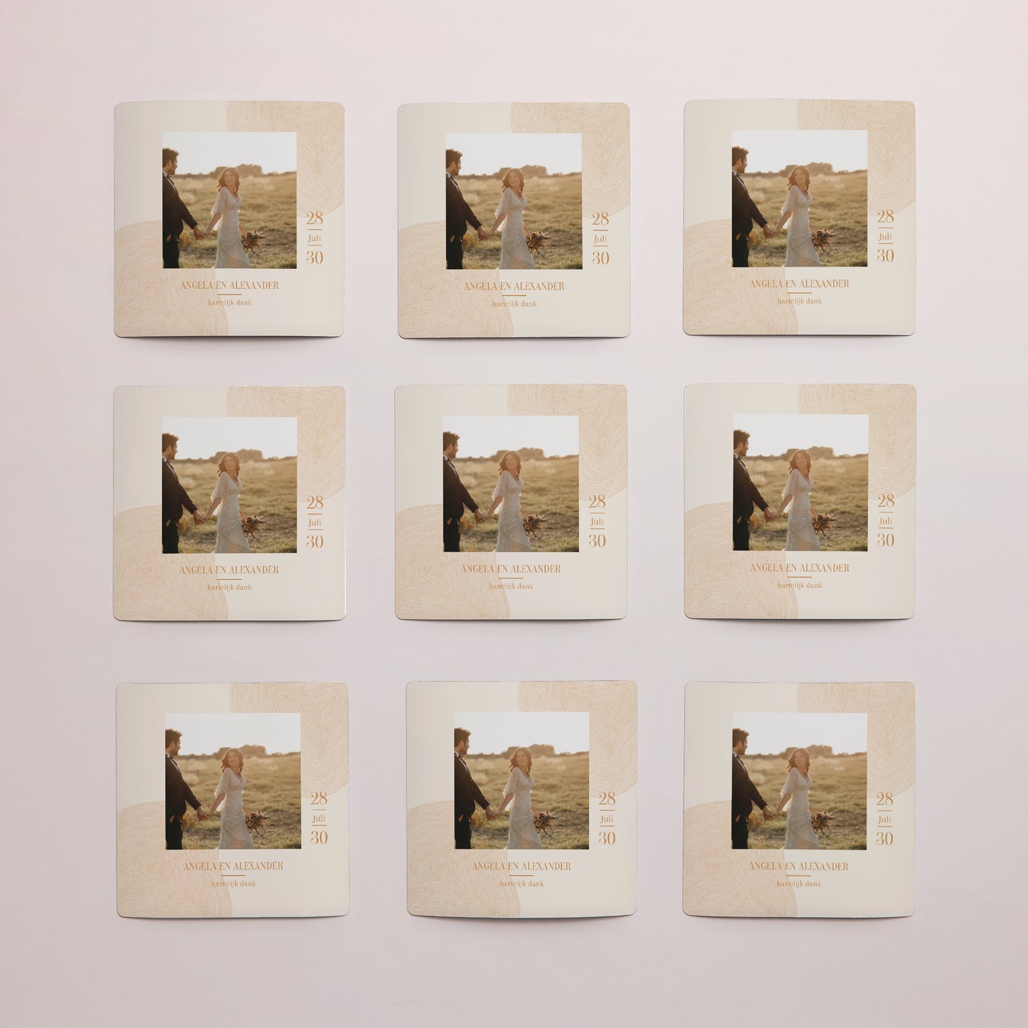 Bedankkaart Huwelijk Set van 9, magnetisch. Okerkleuren foto N° 3