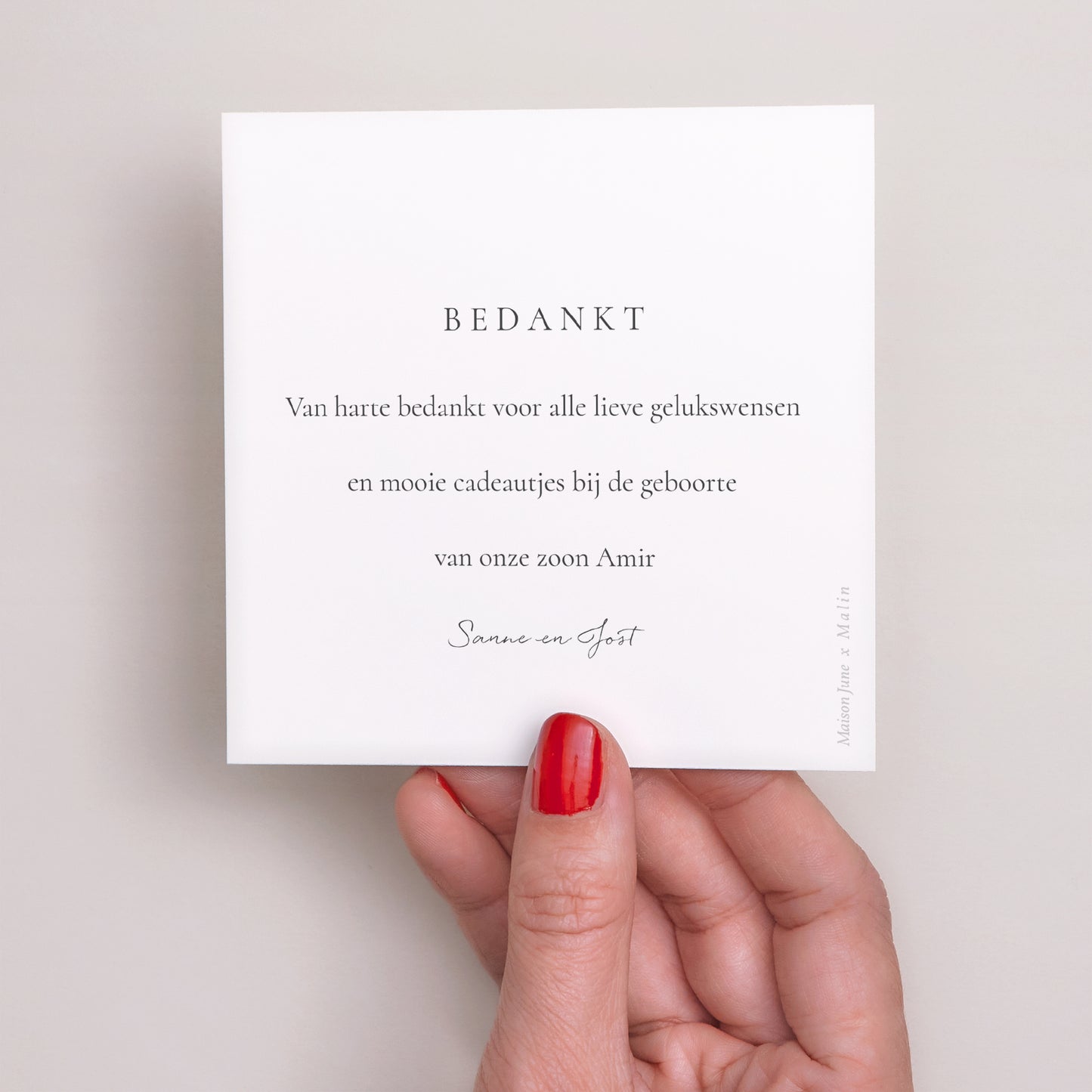 Bedankkaart Geboorte Vierkant Bloemen decor foto N° 3