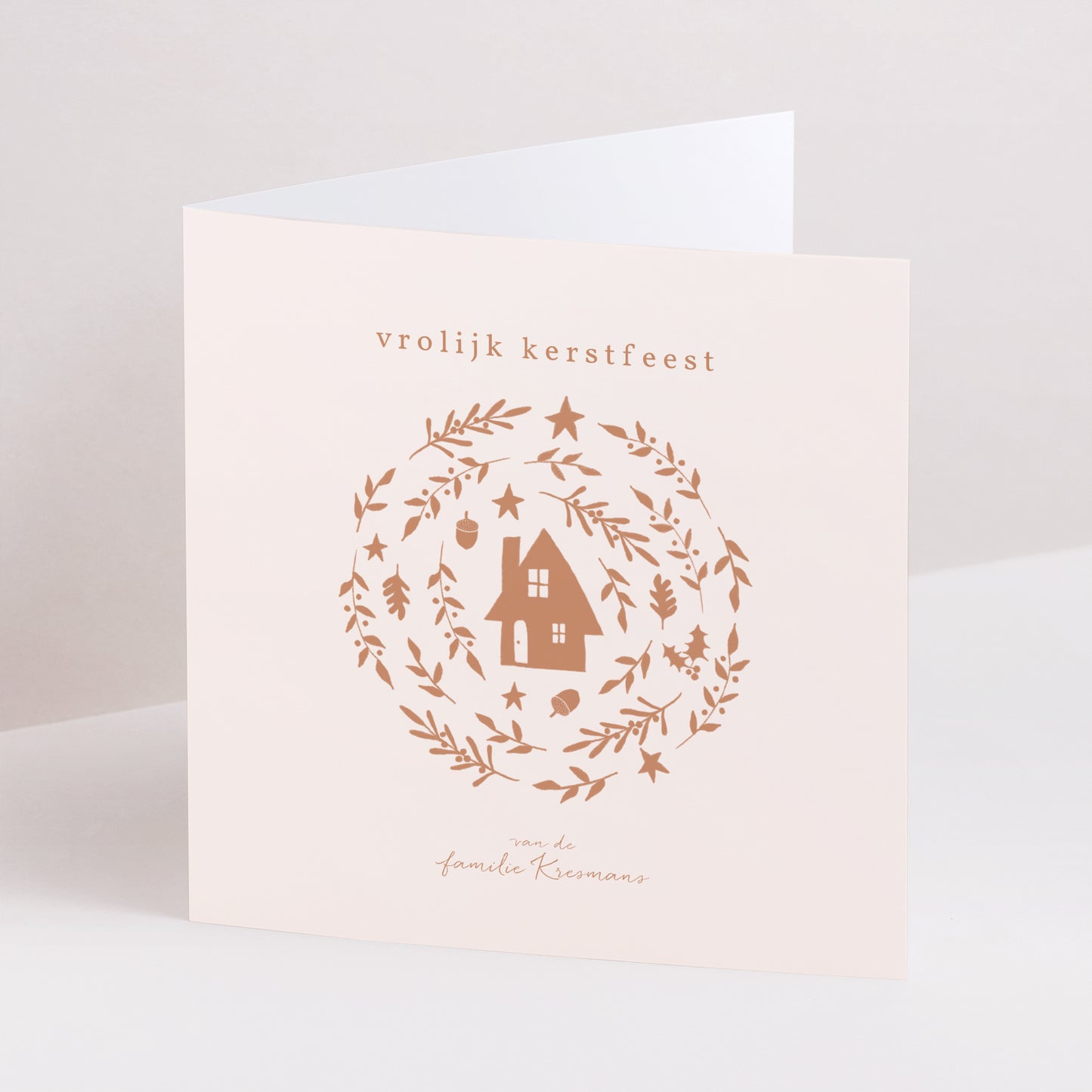 Kerstkaart Eindejaar Dubbel vierluik terracotta kerst circulaire compositie foto N° 1