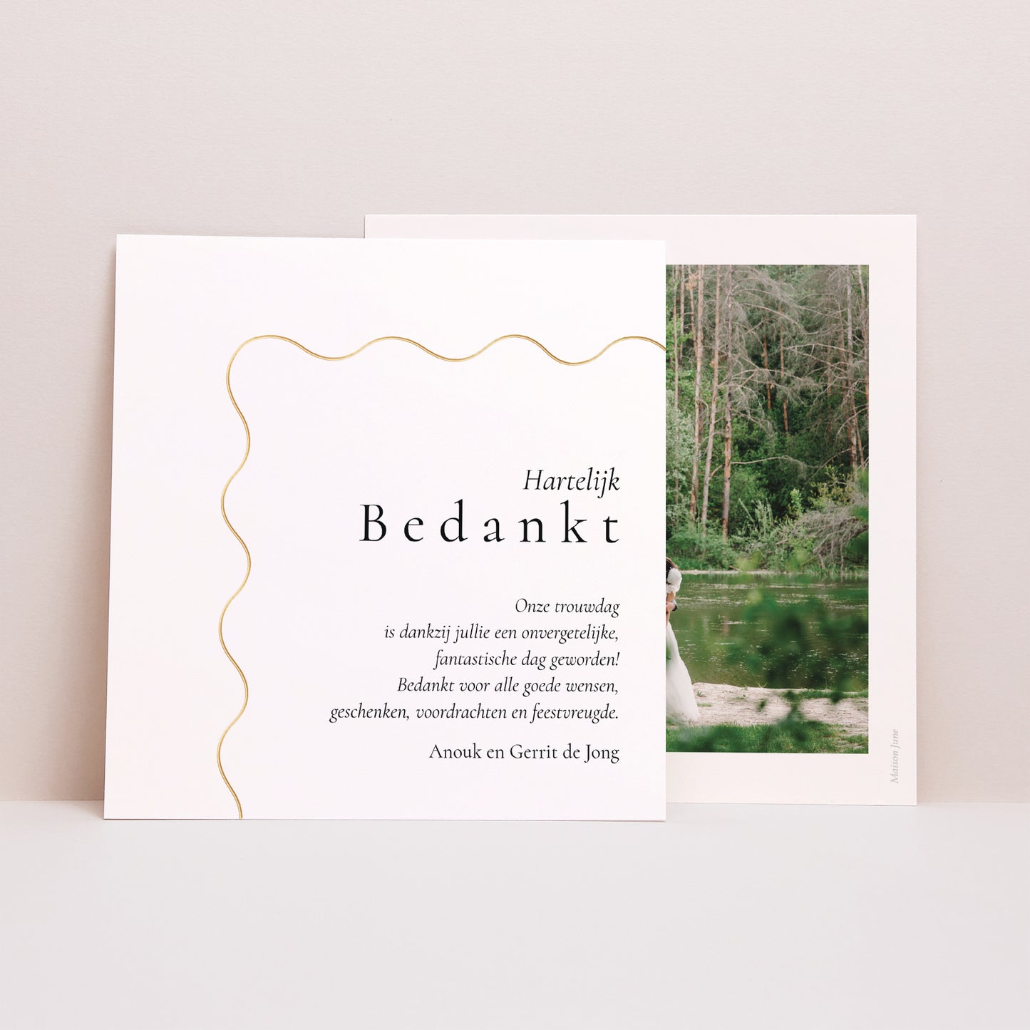 Bedankkaart Huwelijk Vierkant Rimpelingen van liefde foto N° 1