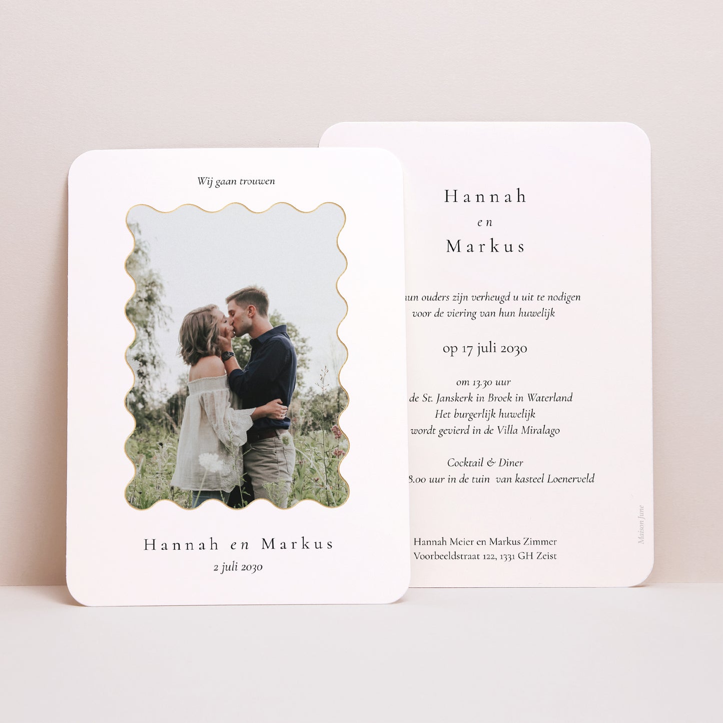 Uitnodigingskaart Huwelijk Portret, afgeronde randen Rimpelingen van liefde foto N° 1