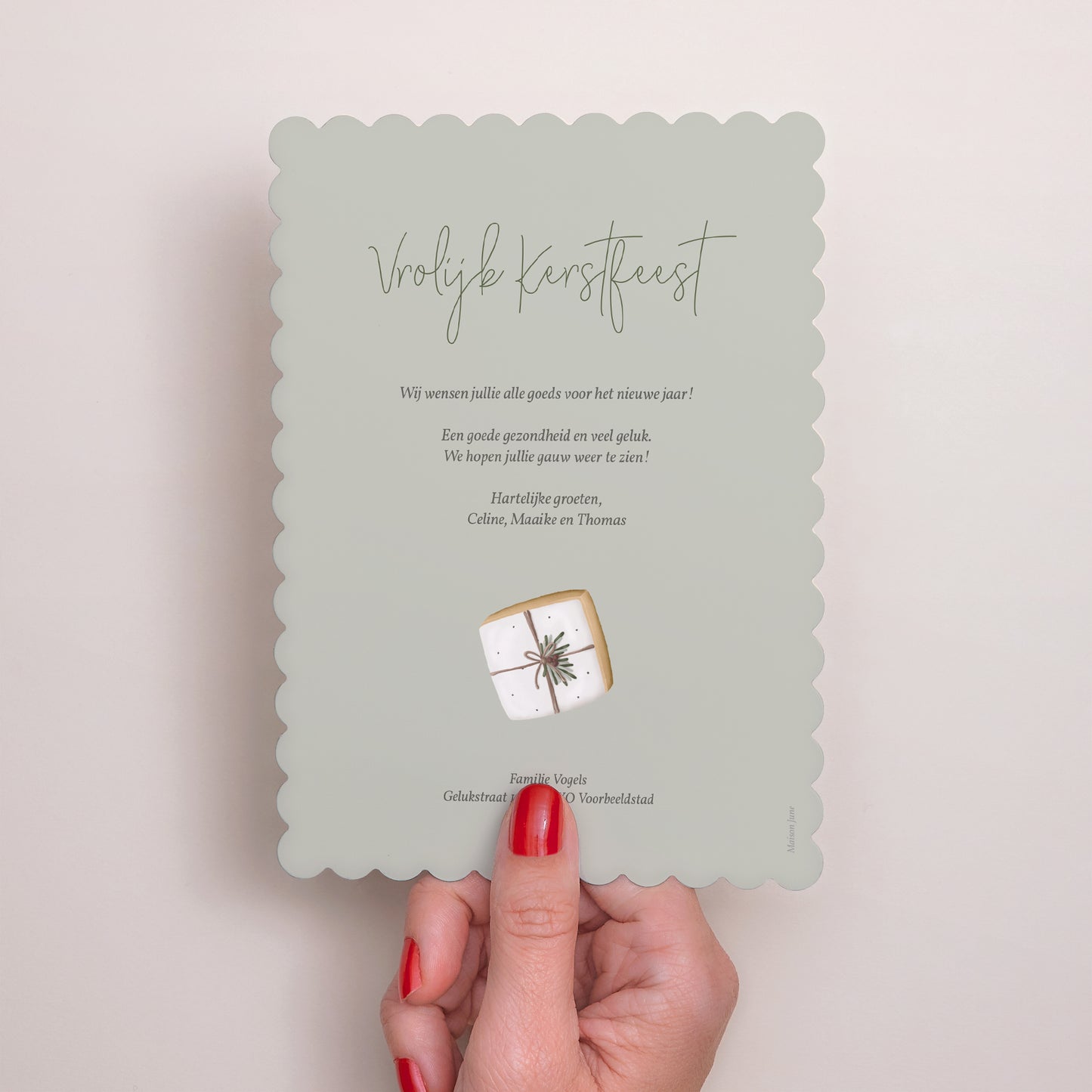 Kerstkaart Eindejaar Portret, biscuitranden Winterkoekje foto N° 3