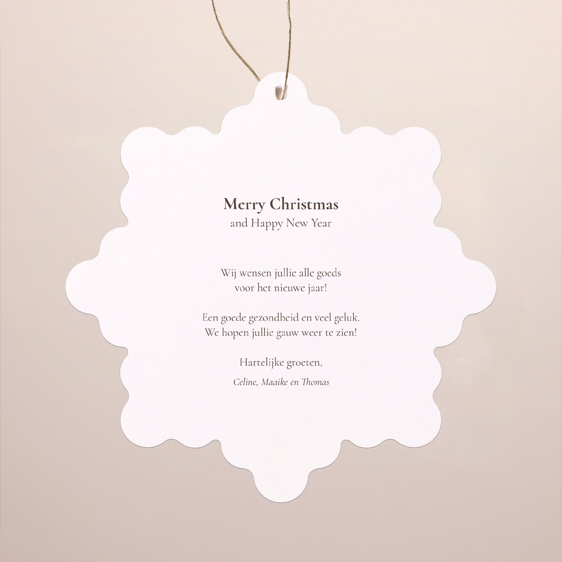 Kerstkaart Eindejaar Sneeuwvlok om op te hangen Winterzonnewende foto N° 2