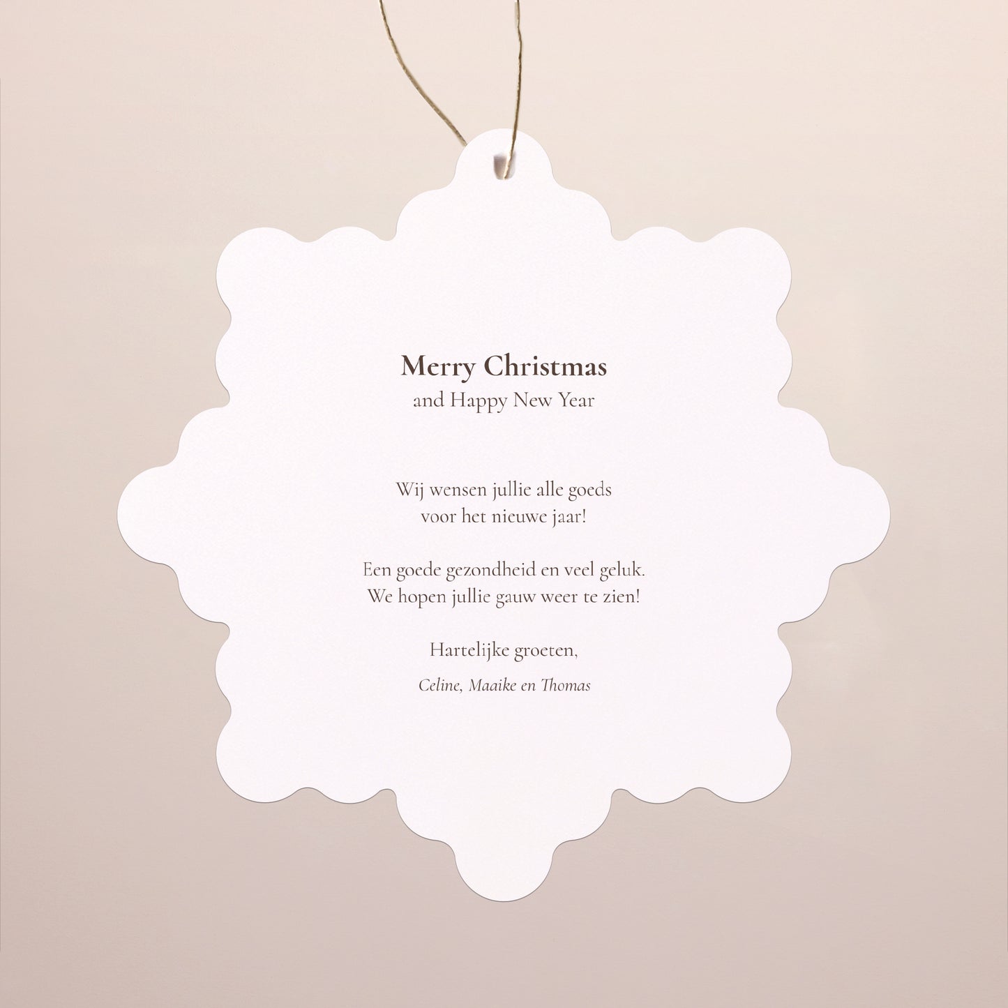 Kerstkaart Eindejaar Sneeuwvlok om op te hangen Winterzonnewende foto N° 2