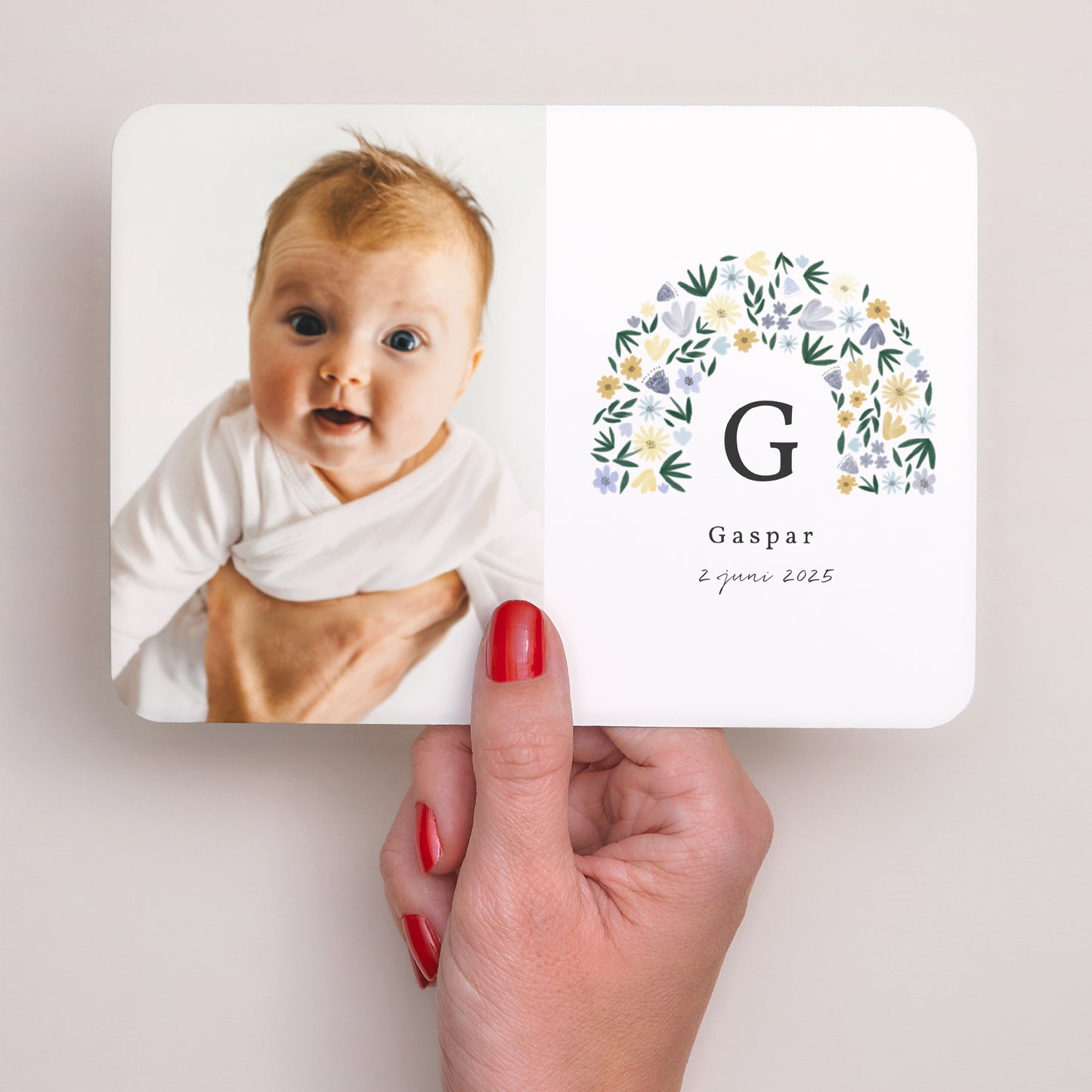 Uitnodigingskaart Geboorte Landschap, afgeronde randen Arc en fleurs Bleuté foto N° 3