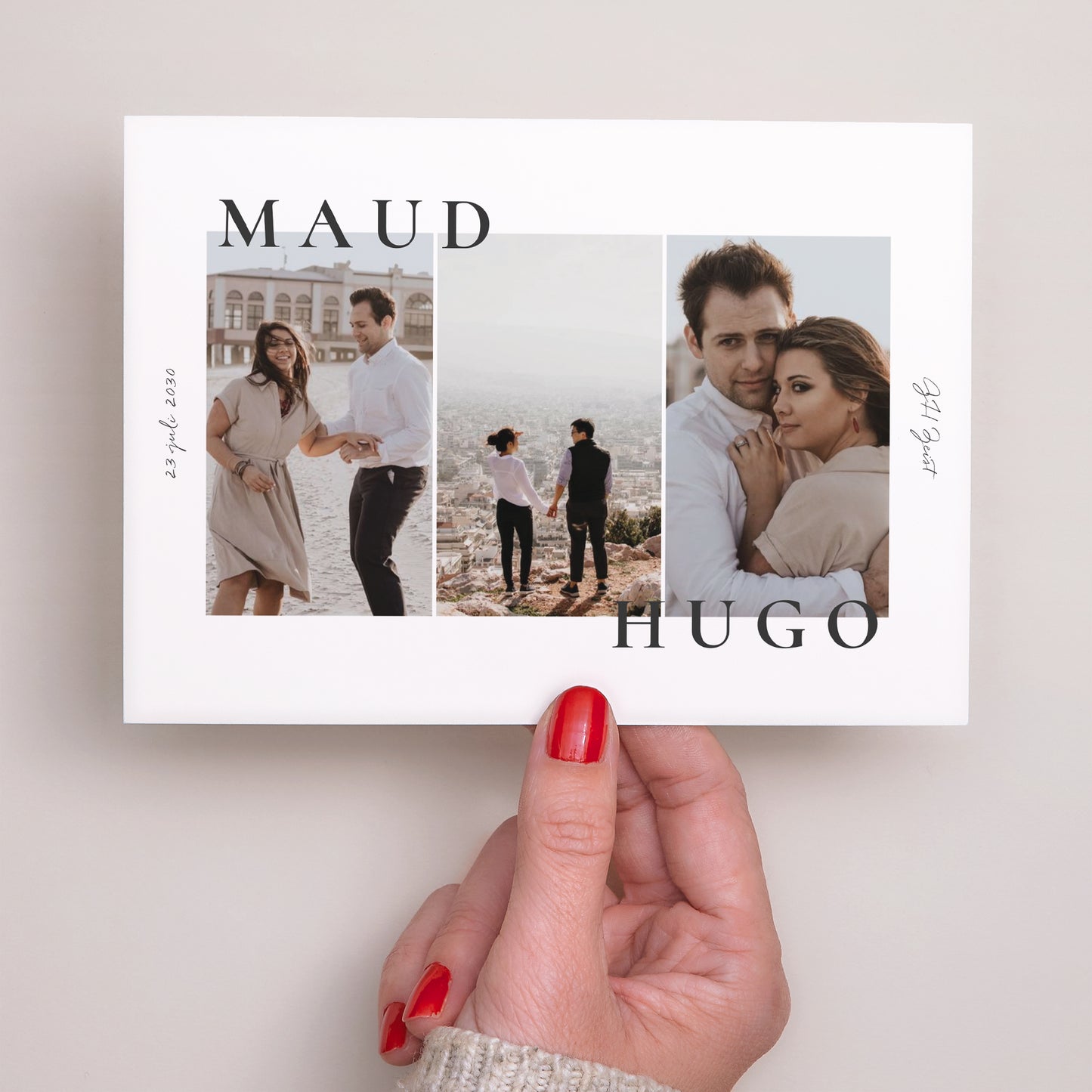 Uitnodigingskaart Huwelijk Landschap Trio & Typo foto N° 3